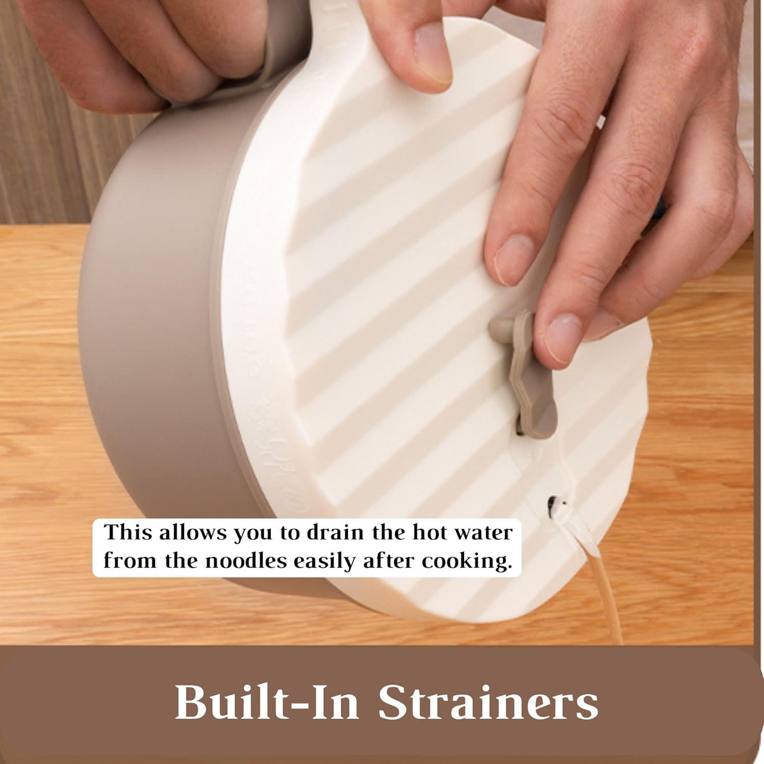 AI LOVE PEACE Ramen Bowl, 40 oz Microwaveable Noodle Cooker for Ramen, Pho, Soup, and Pasta, Dishwasher Safe and Portable, Ideal for Home, Office, Dorm, or Gift (Beige)