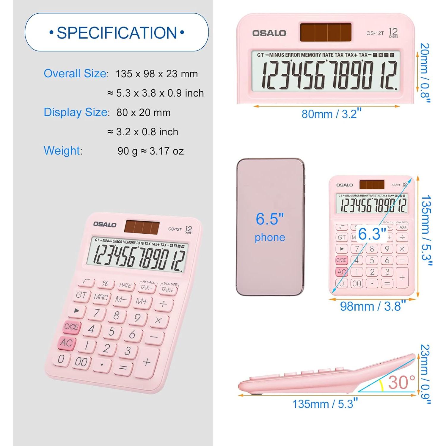 Calculadora de Escritorio Pendancy OS-12T Rosa 12 Dígitos Solar