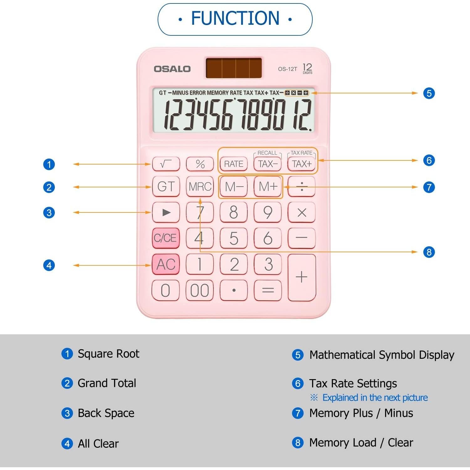 Calculadora de Escritorio Pendancy OS-12T Rosa 12 Dígitos Solar