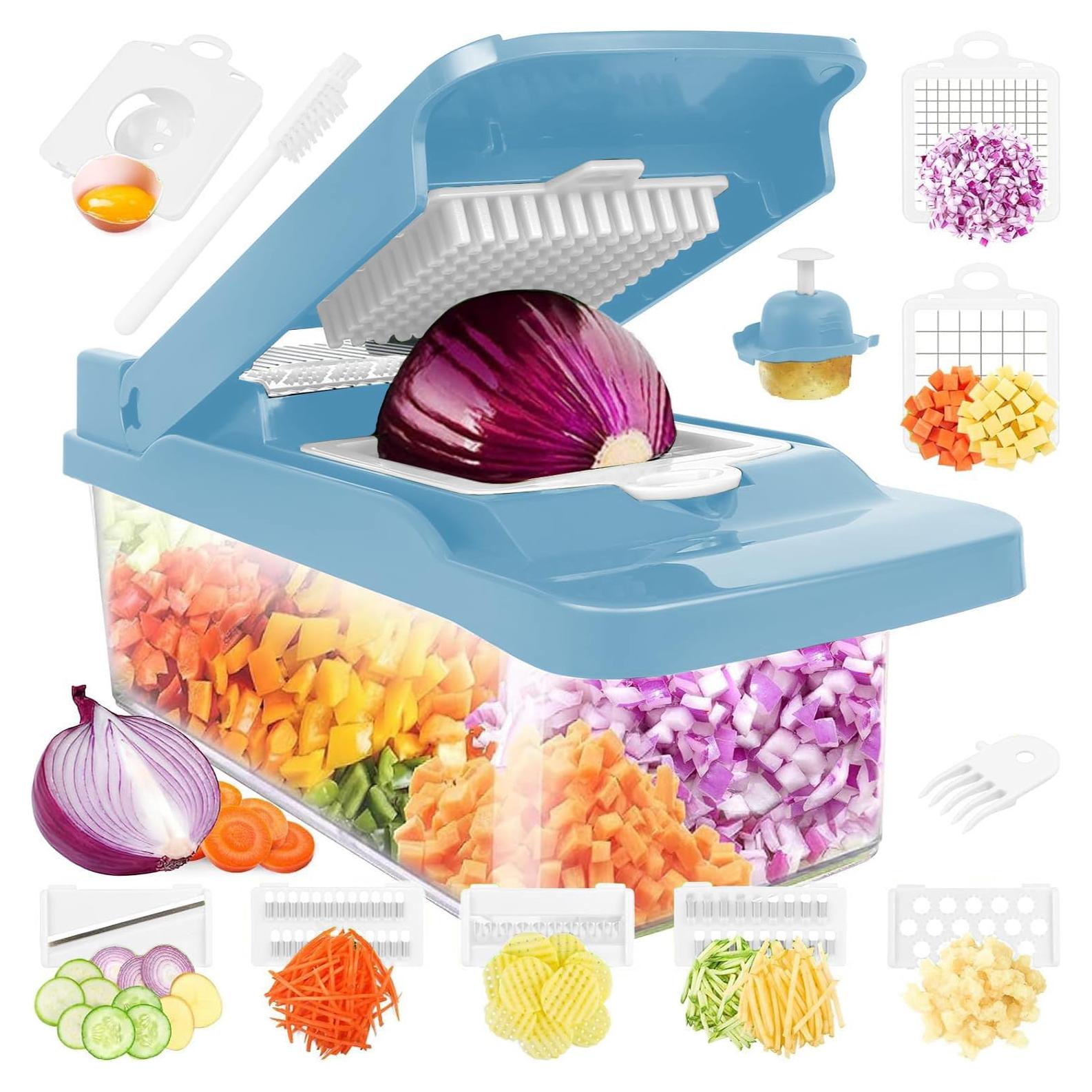 Picador de Verduras Amzeth 12 en 1 Manual con Contenedor Azul