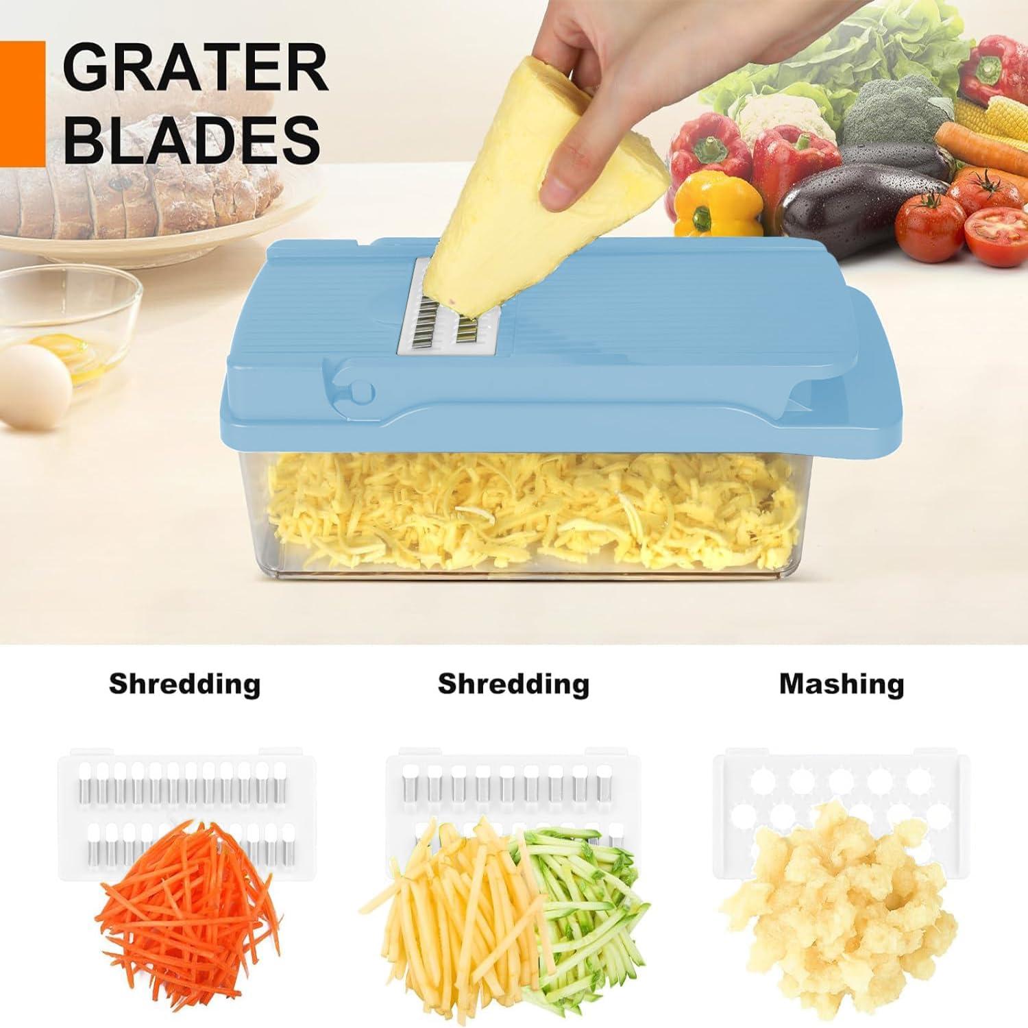 Picador de Verduras Amzeth 12 en 1 Manual con Contenedor Azul