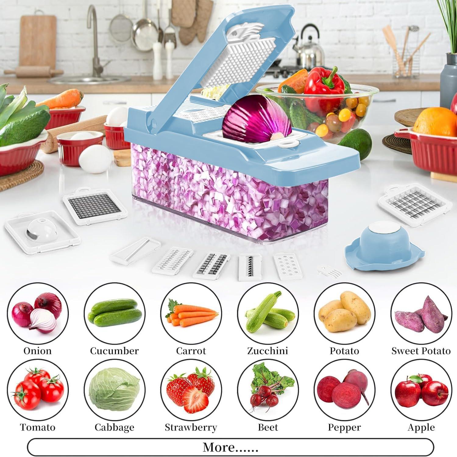 Picador de Verduras Amzeth 12 en 1 Manual con Contenedor Azul