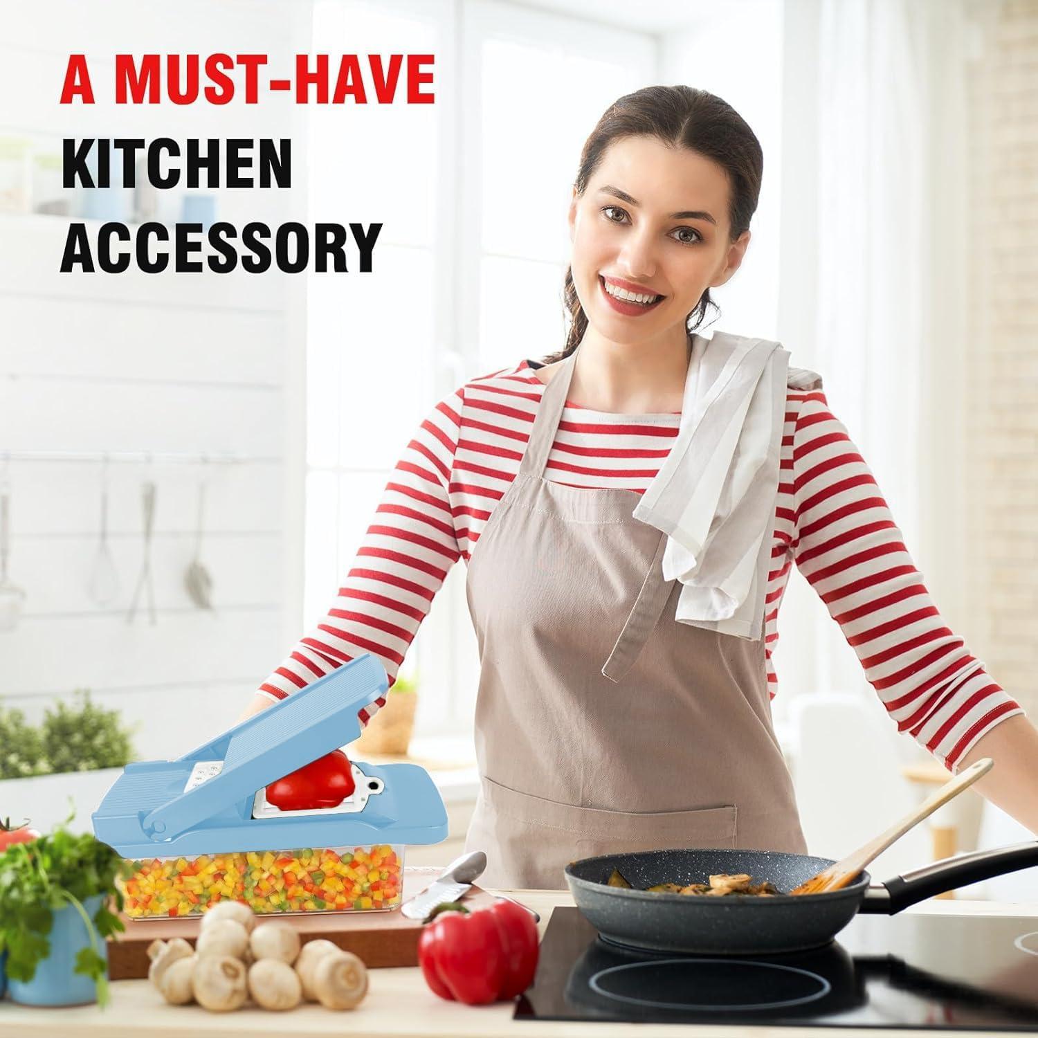 Picador de Verduras Amzeth 12 en 1 Manual con Contenedor Azul