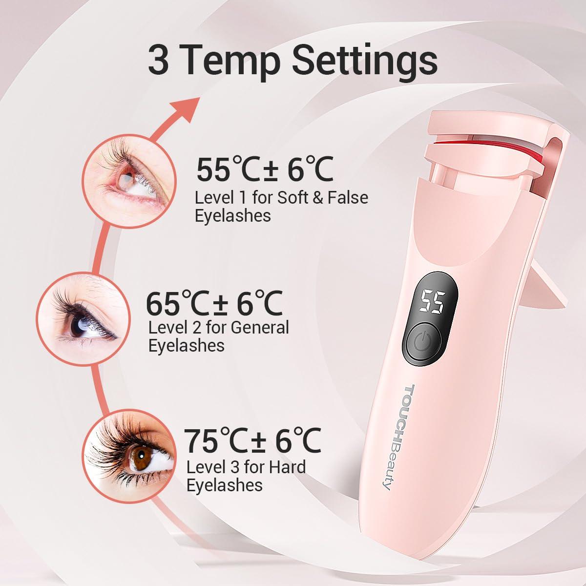 Rizador de Pestañas Calentable TOUCHBeauty AG-2316 Rosa LED 3 Temperaturas
