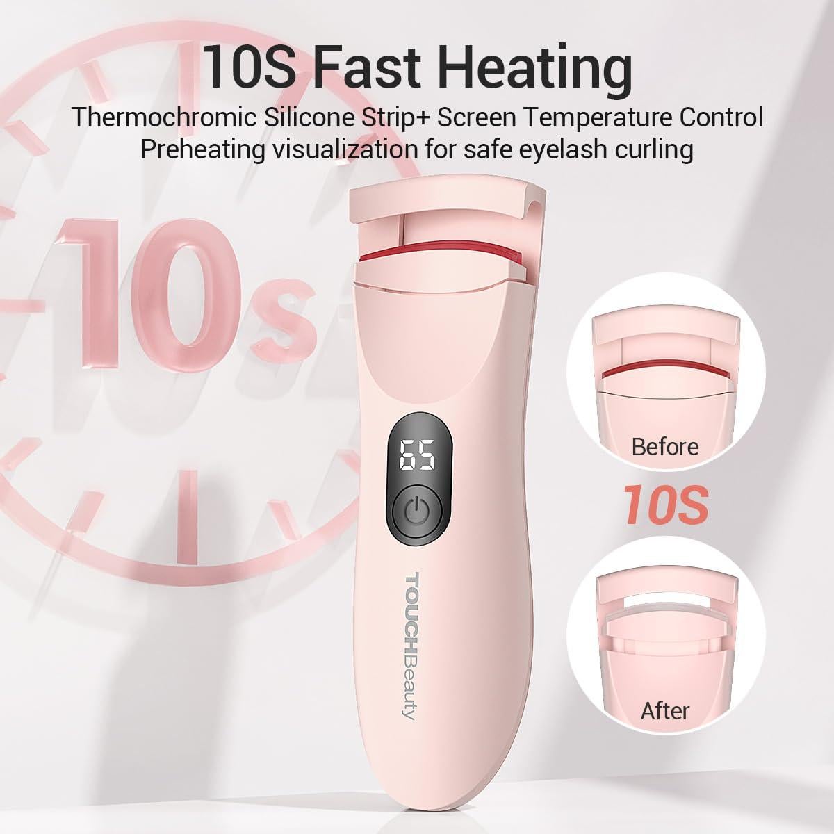 Rizador de Pestañas Calentable TOUCHBeauty AG-2316 Rosa LED 3 Temperaturas