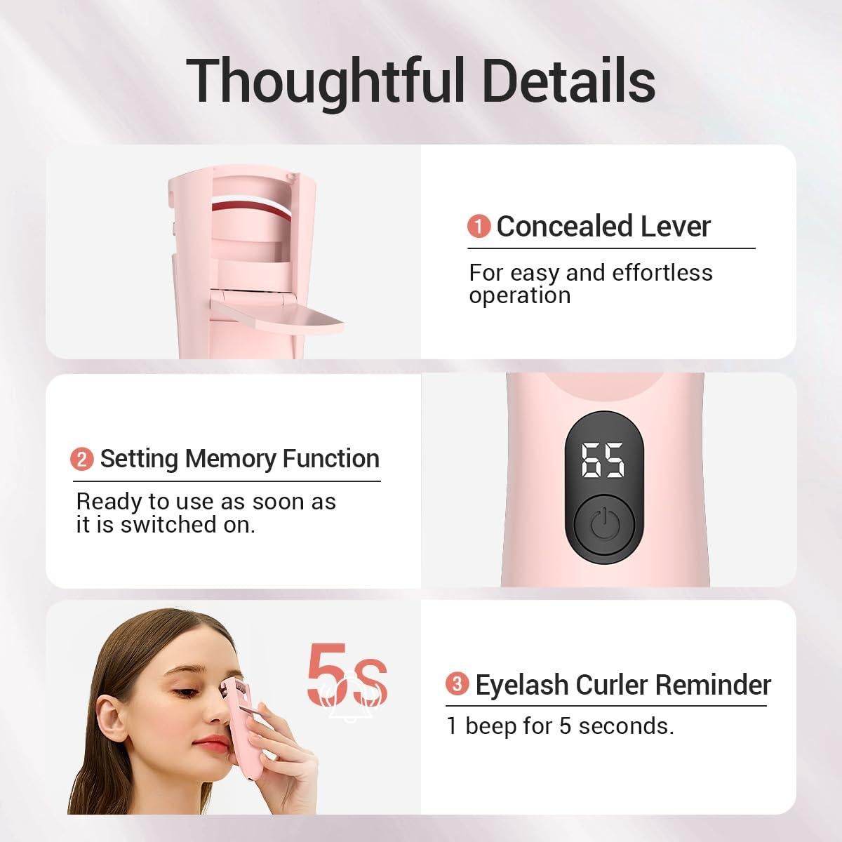 Rizador de Pestañas Calentable TOUCHBeauty AG-2316 Rosa LED 3 Temperaturas