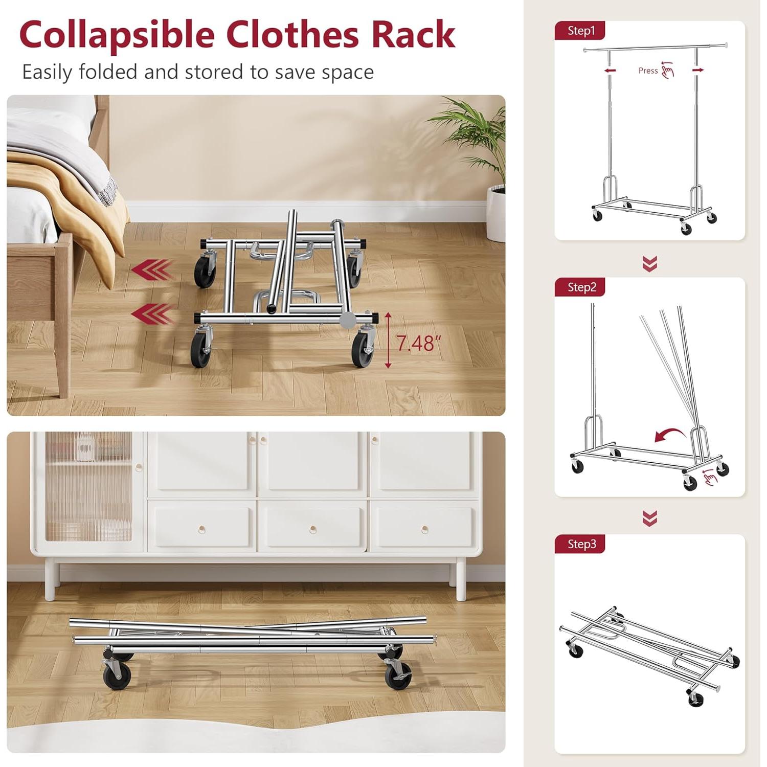 Soporte de Ropa Plegable Tajsoon Cromo Ajustable 113.4 kg