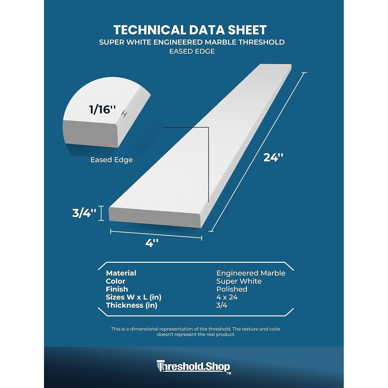 Umbral de Mármol Ingenierizado Blanco Threshold 10.16x60.96 cm