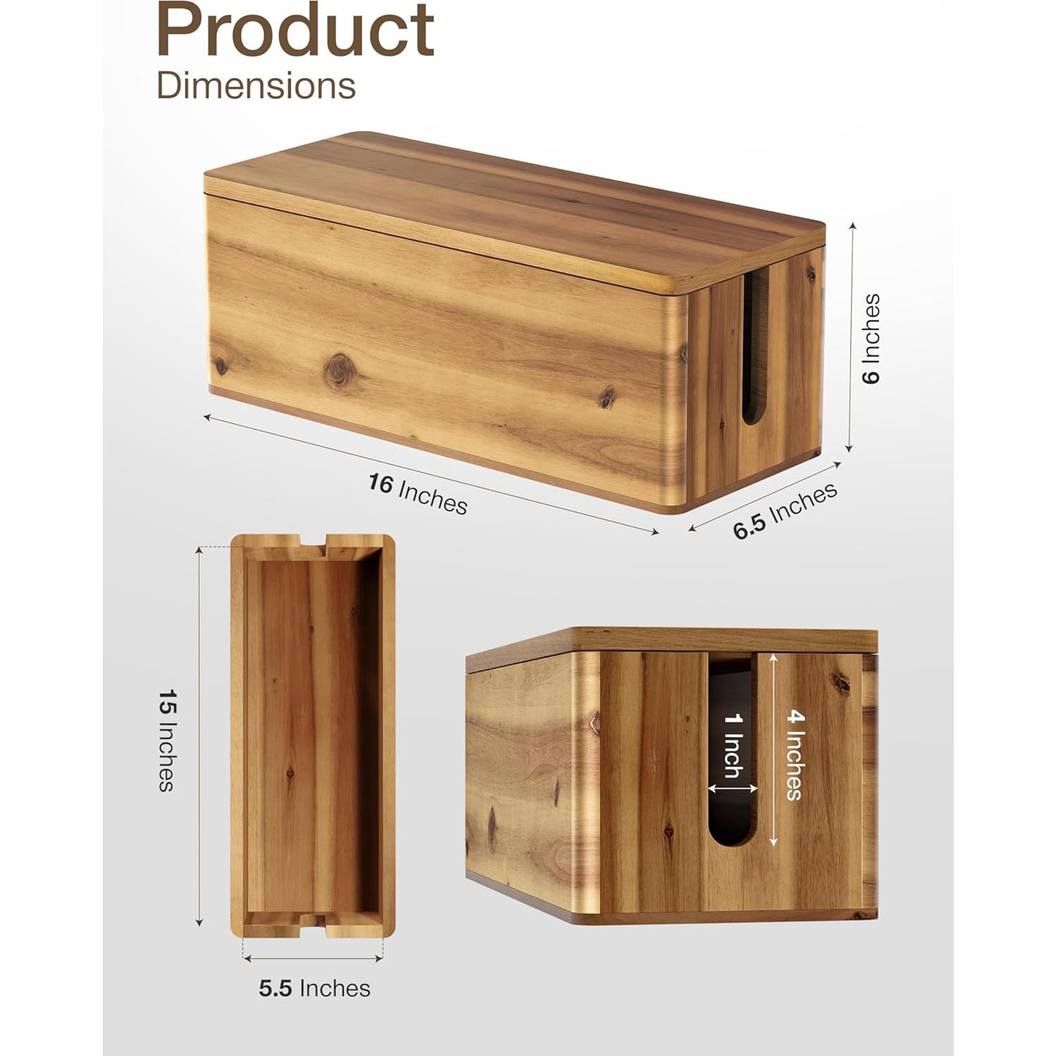 Caja Organizadora de Cables Bluezon de Madera de Acacia 40.64 cm