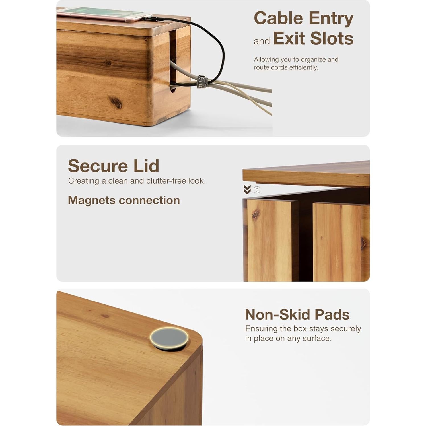 Caja Organizadora de Cables Bluezon de Madera de Acacia 40.64 cm