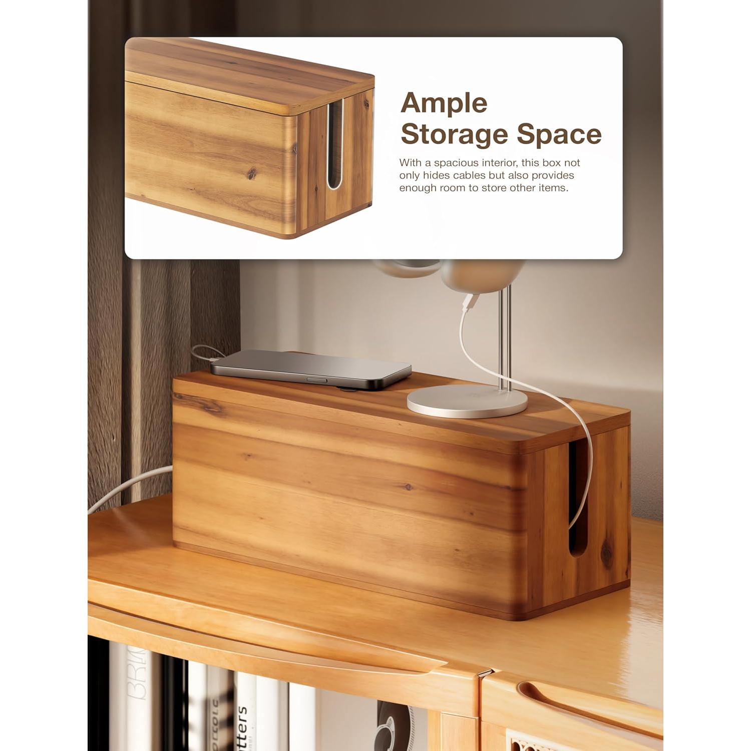 Caja Organizadora de Cables Bluezon de Madera de Acacia 40.64 cm