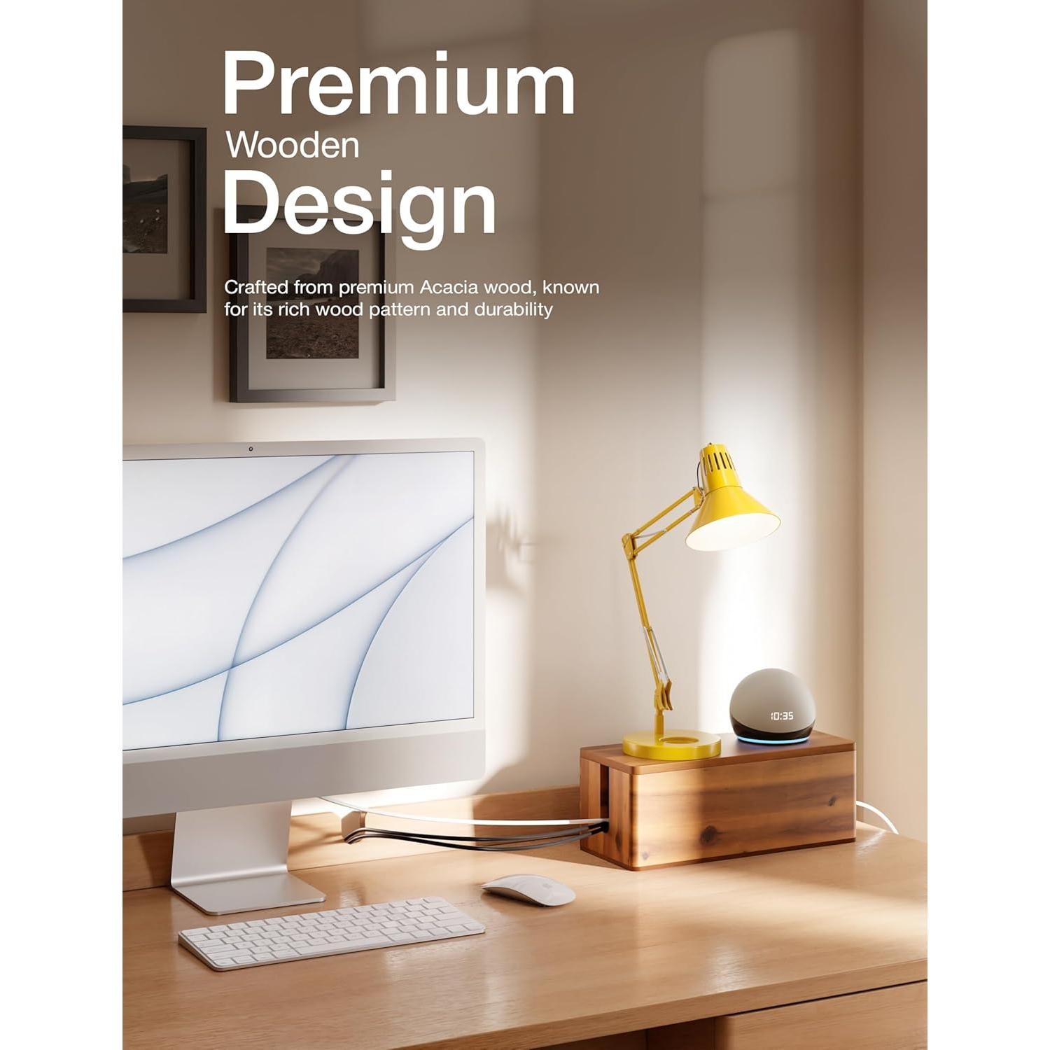 Caja Organizadora de Cables Bluezon de Madera de Acacia 40.64 cm