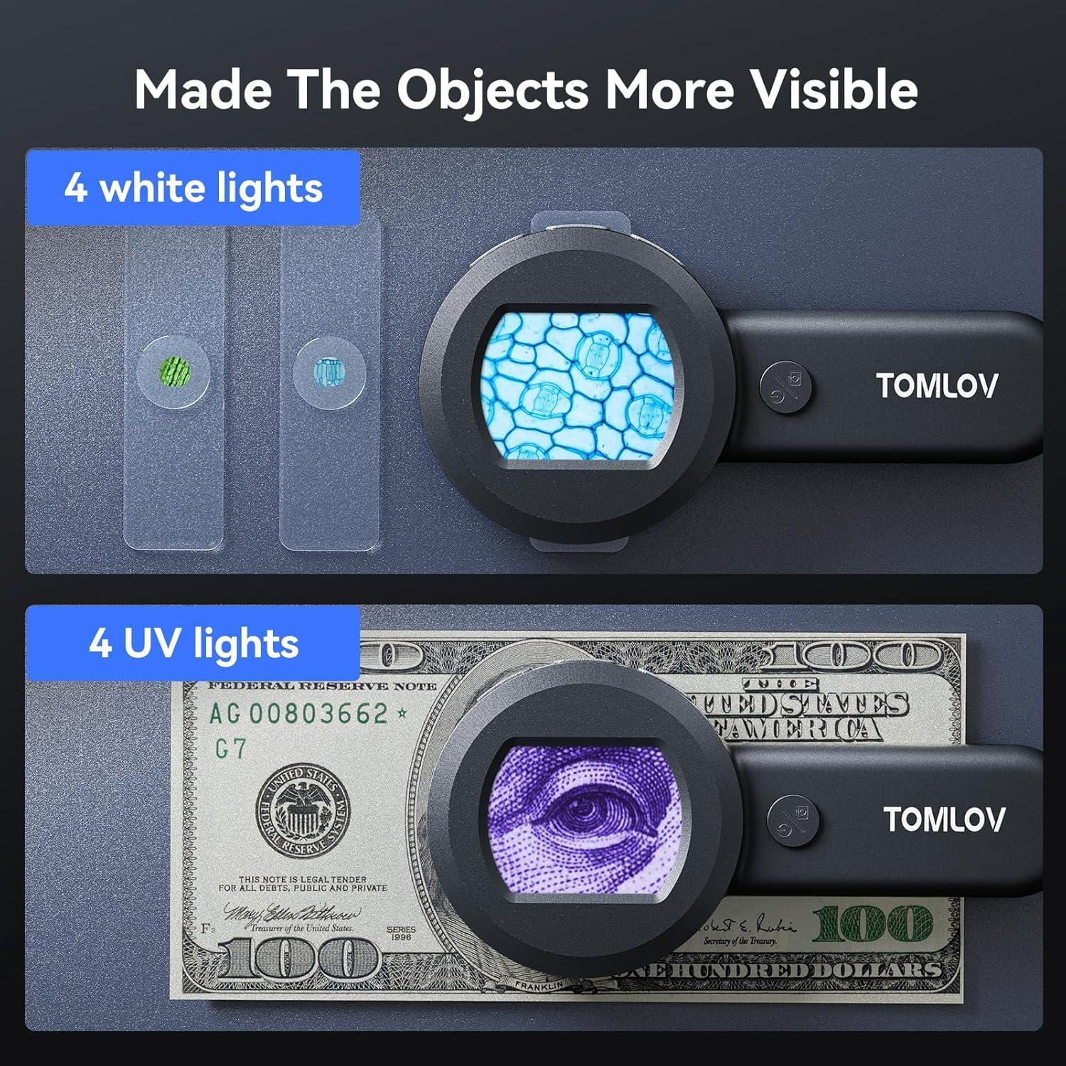Microscopio Digital TOMLOV P10 100X con Pantalla LCD 2"