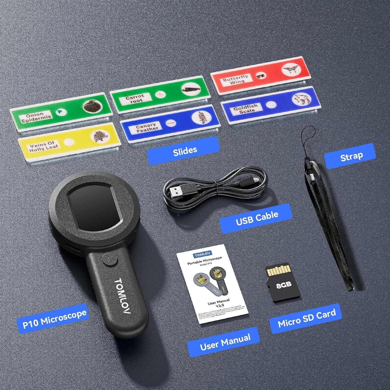 Microscopio Digital TOMLOV P10 100X con Pantalla LCD 2"