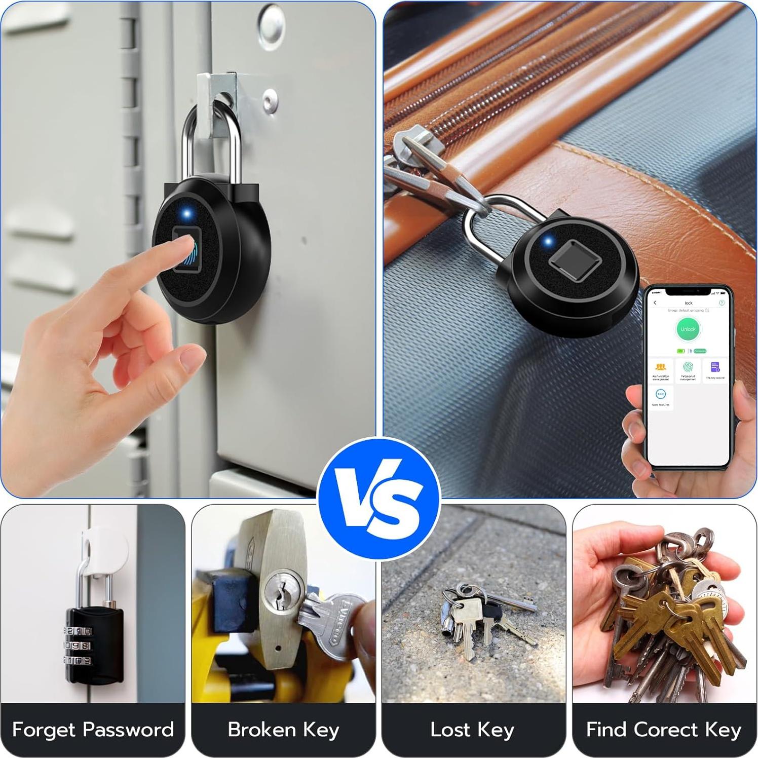 Candado Biométrico eLinkSmart Negro con Huella Dactilar