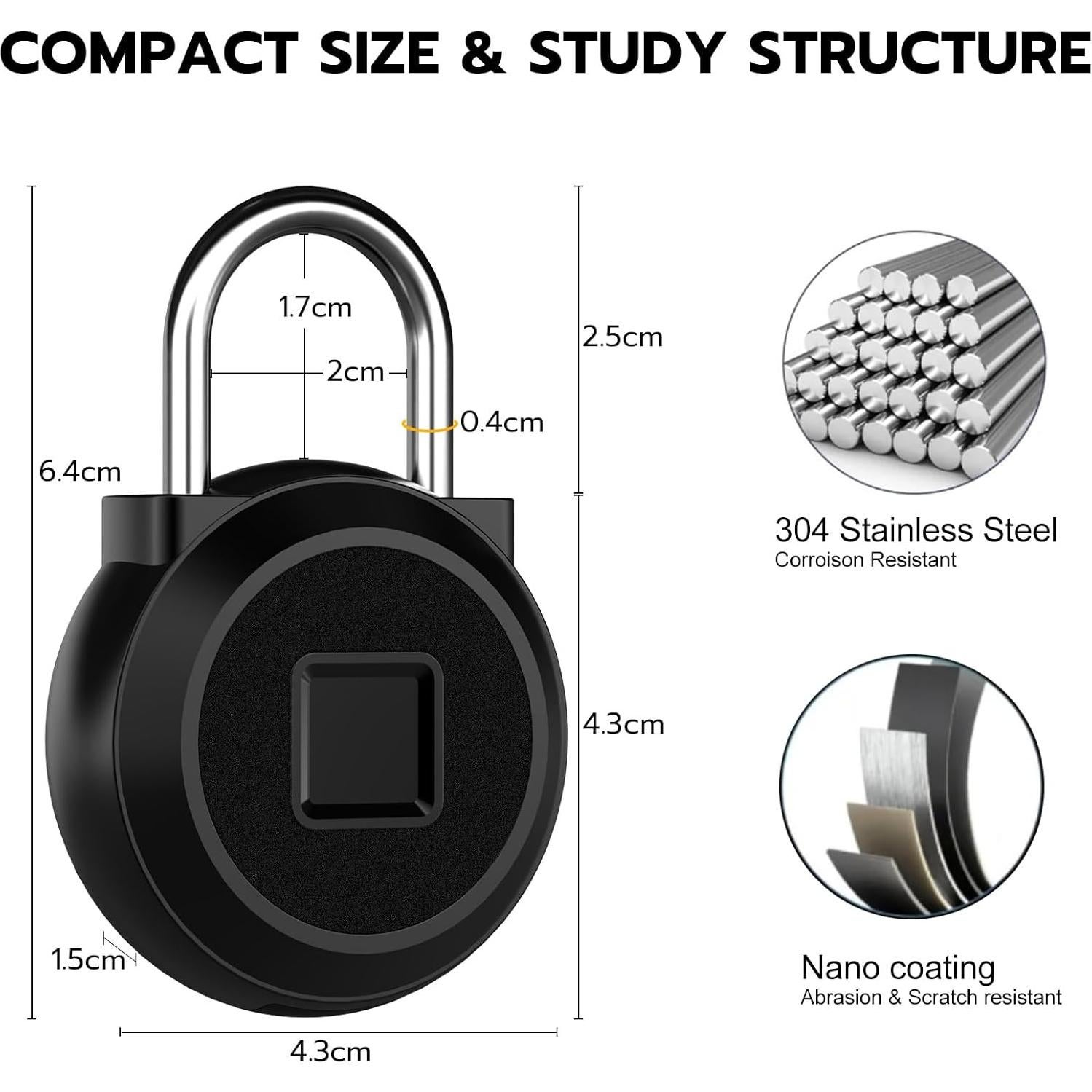Candado Biométrico eLinkSmart Negro con Huella Dactilar