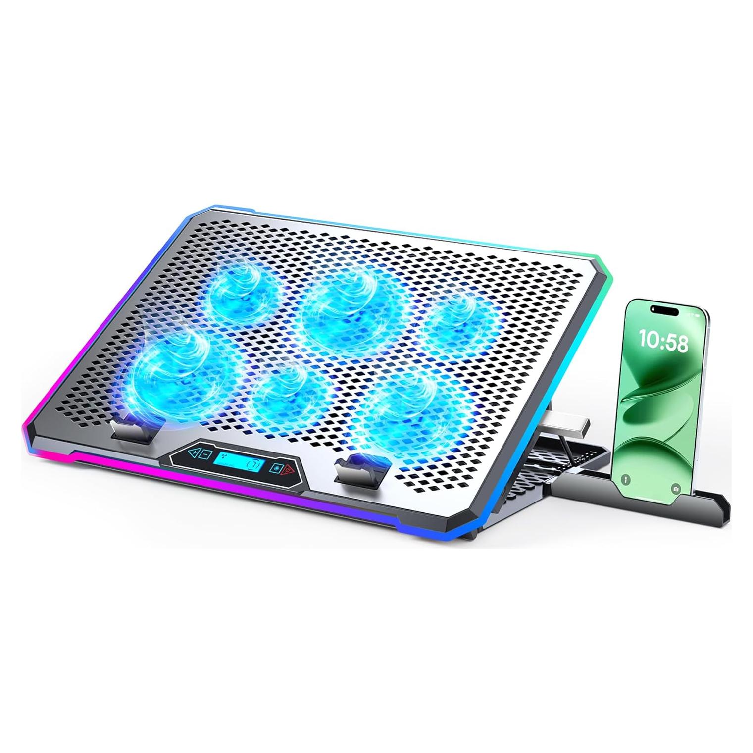 Enfriador de Laptop Gaming KYOLLY RGB 6 Ventiladores 42x28cm