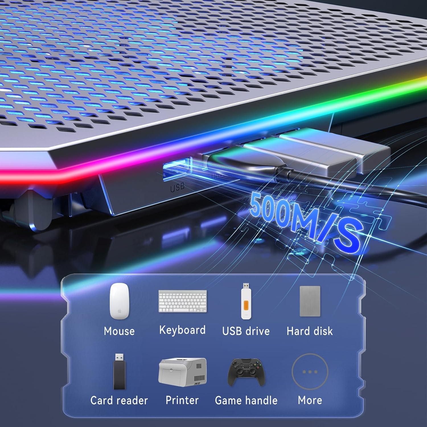 Enfriador de Laptop Gaming KYOLLY RGB 6 Ventiladores 42x28cm