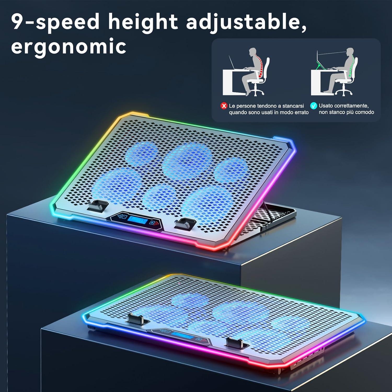 Enfriador de Laptop Gaming KYOLLY RGB 6 Ventiladores 42x28cm