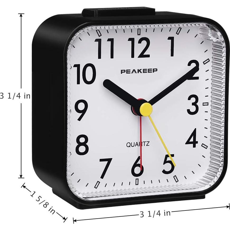 Reloj Despertador Analógico Peakeep Negro Compacto Sin Tictac