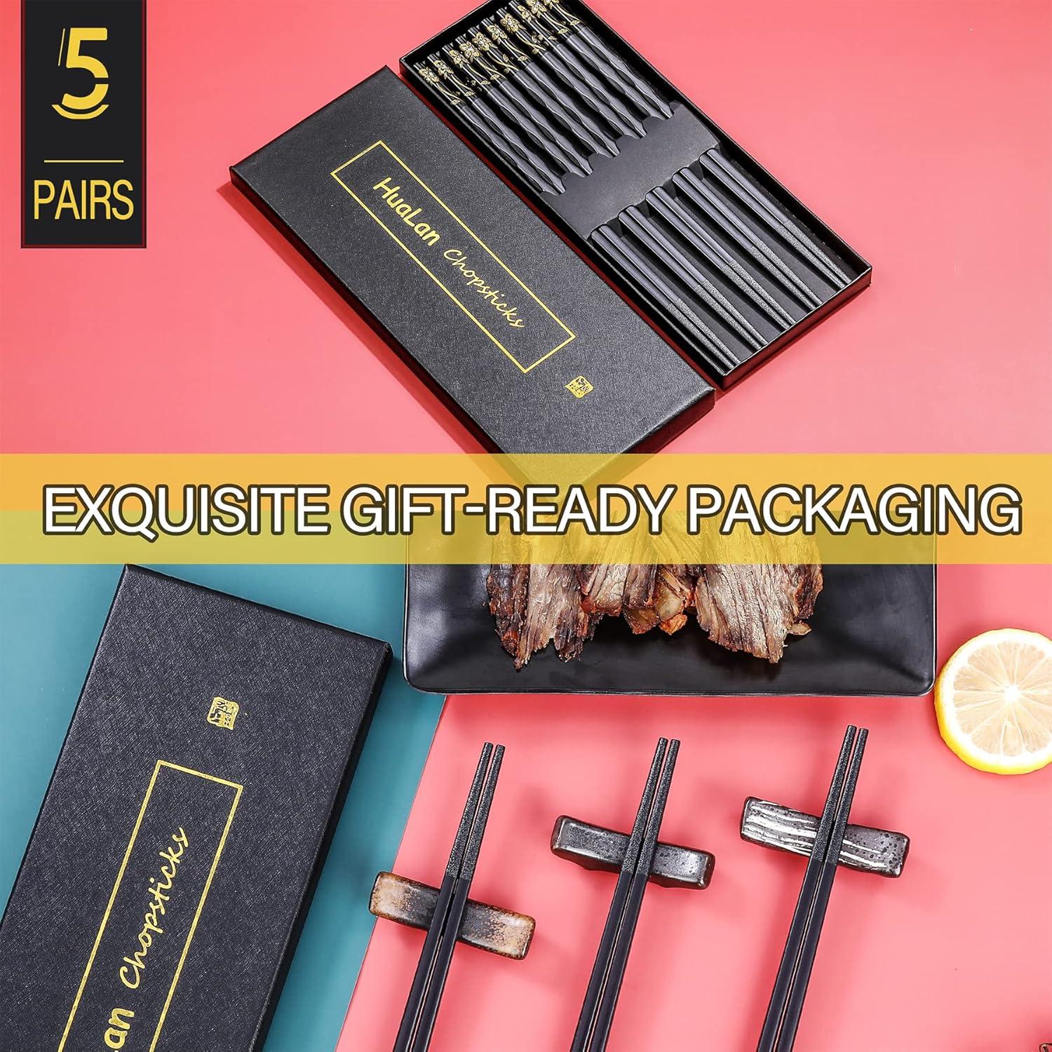 Palillos de Fibra de Vidrio HuaLan - Set de 5 Pares 25 cm Negro