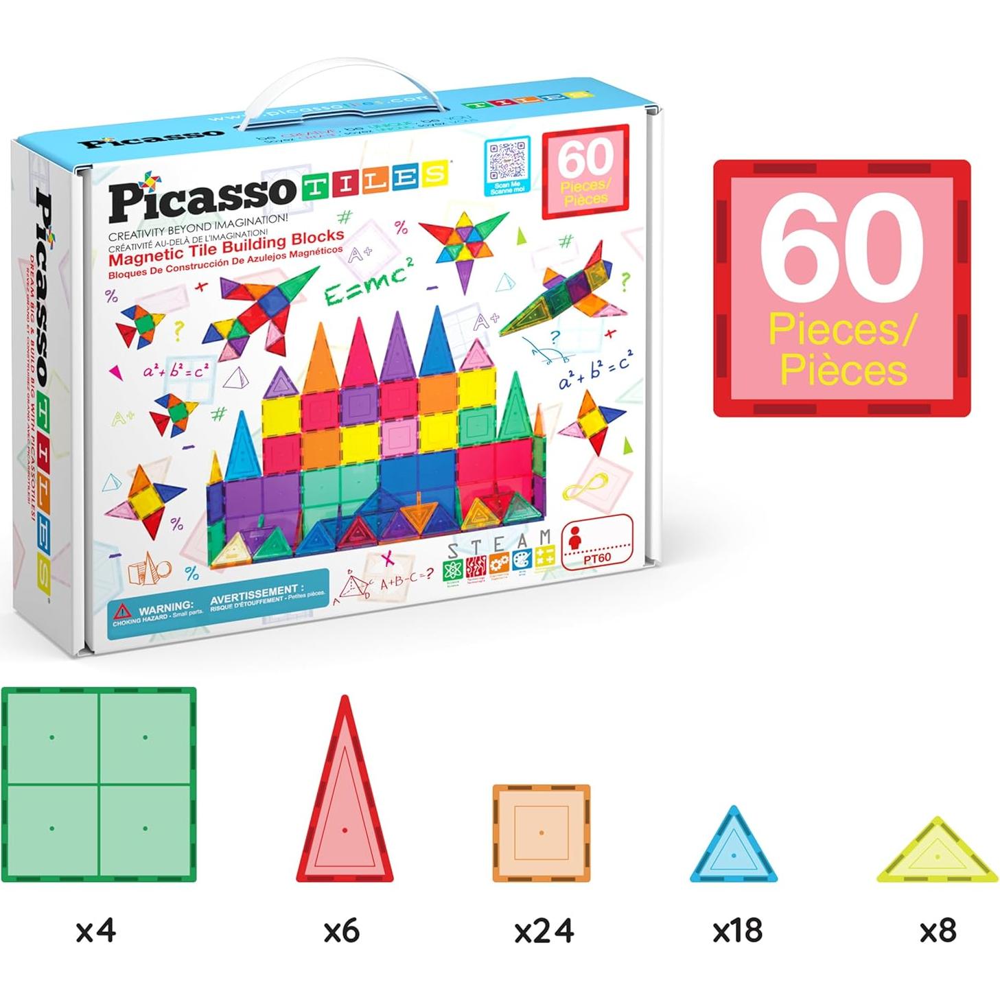 Juego de 60 Piezas PicassoTiles 3D Magnéticos Educativos