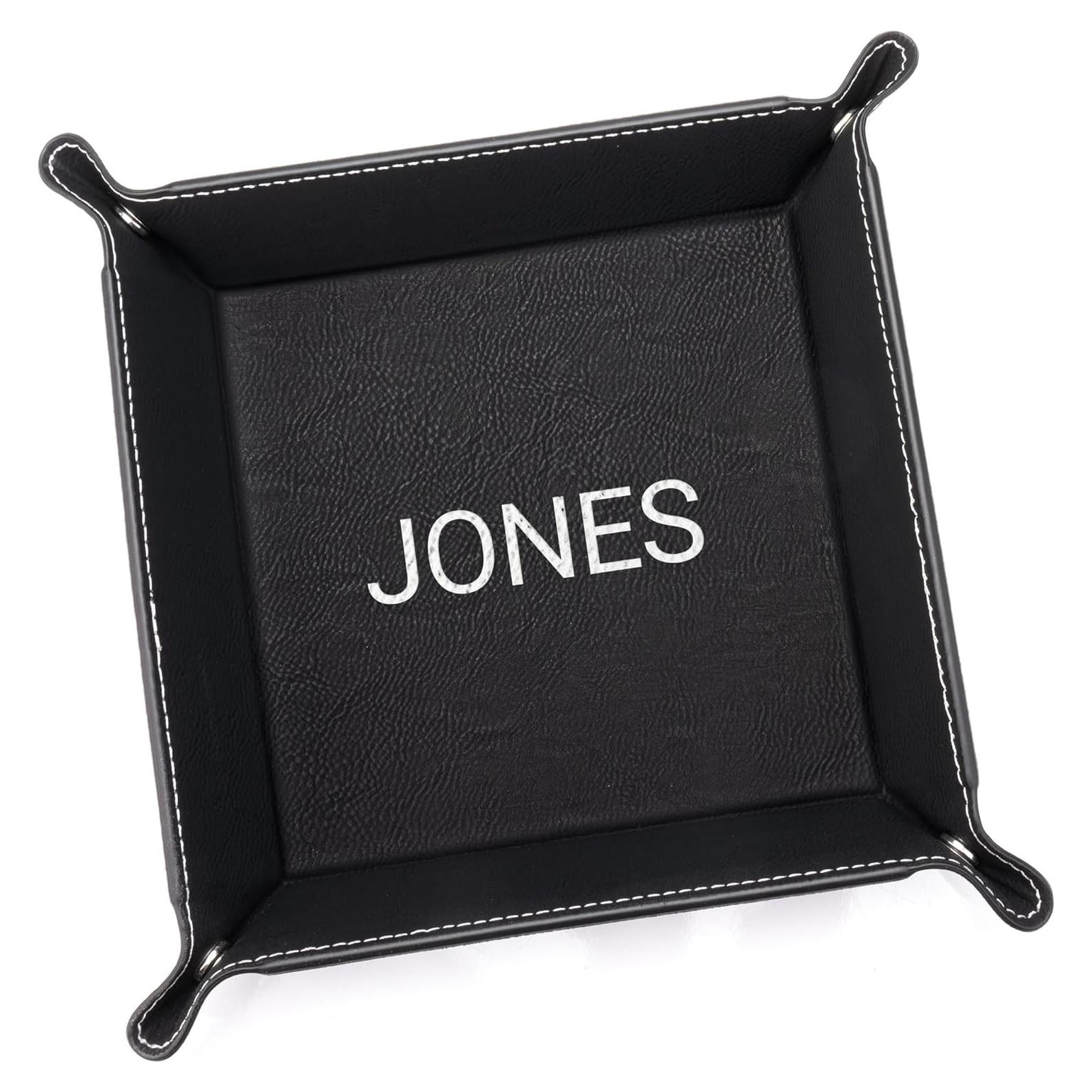 Lifetime Creations Personalized Valet Tray (Black) - Custom Engraved Vegan Leather Snap Catchall, Gifts for Groomsmen