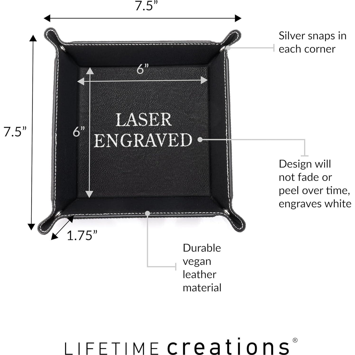 Lifetime Creations Personalized Valet Tray (Black) - Custom Engraved Vegan Leather Snap Catchall, Gifts for Groomsmen