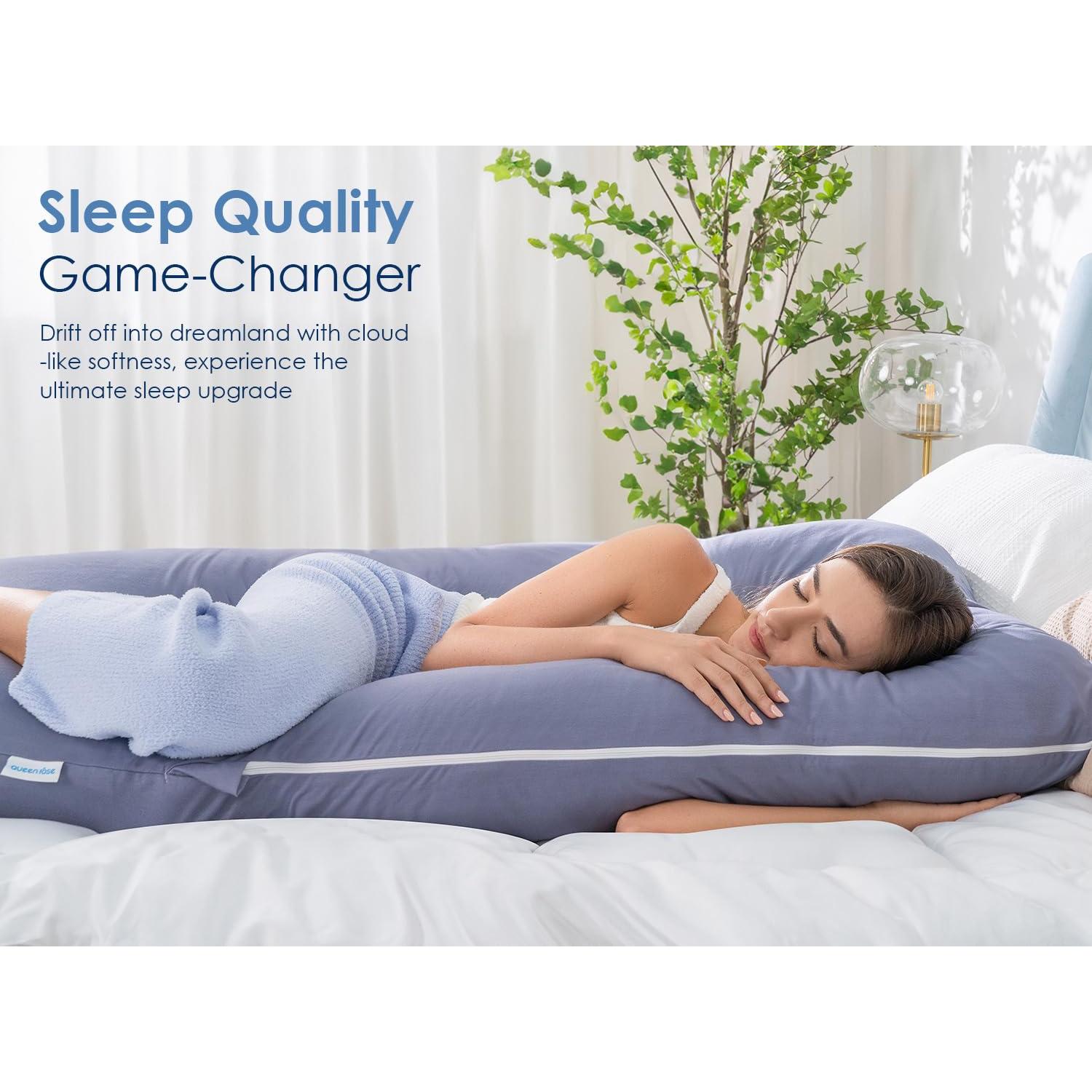 Almohada de Embarazo Queen Rose 139.7 cm con Funda de Seda Azul