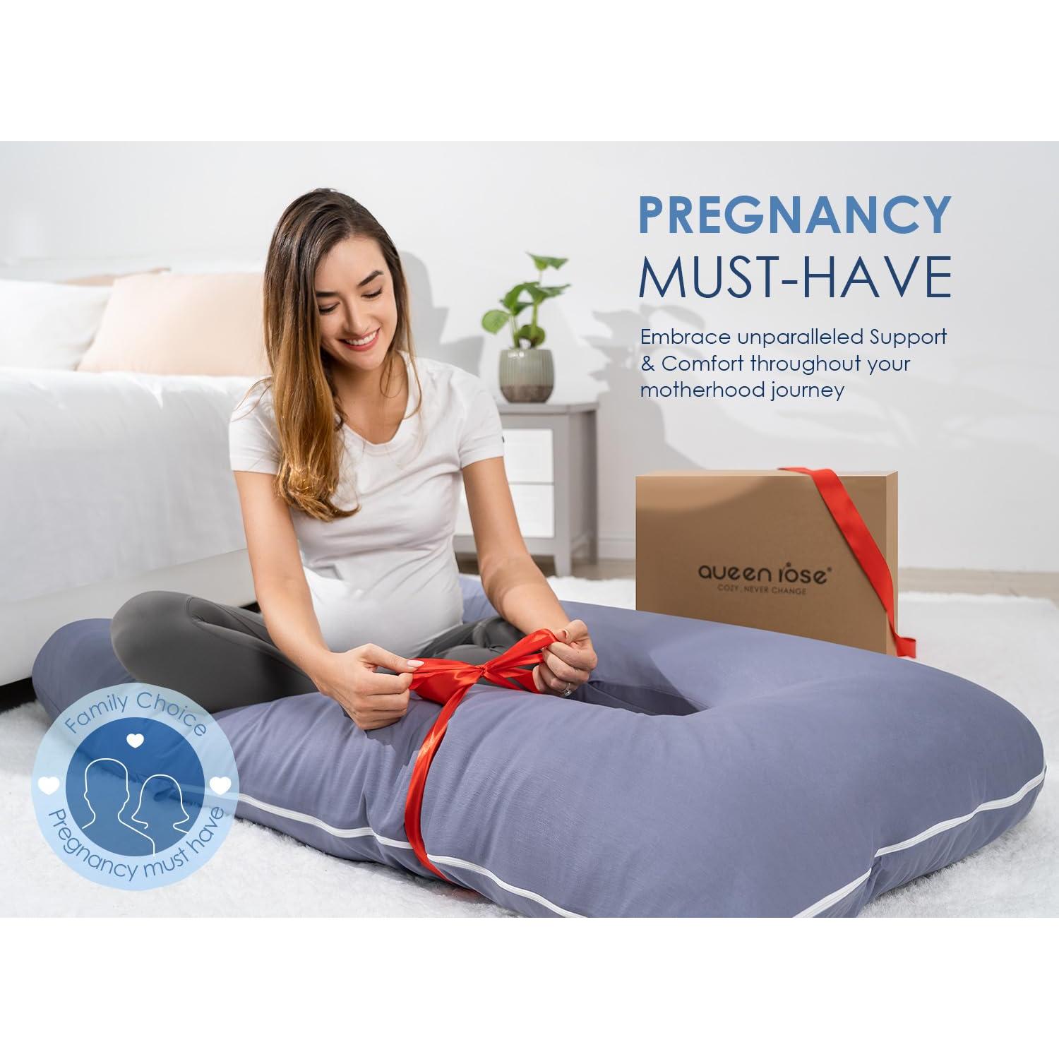 Almohada de Embarazo Queen Rose 139.7 cm con Funda de Seda Azul