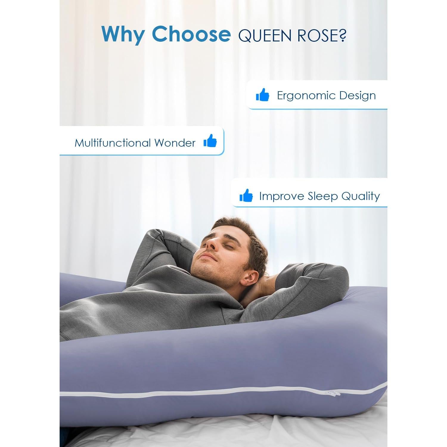 Almohada de Embarazo Queen Rose 139.7 cm con Funda de Seda Azul