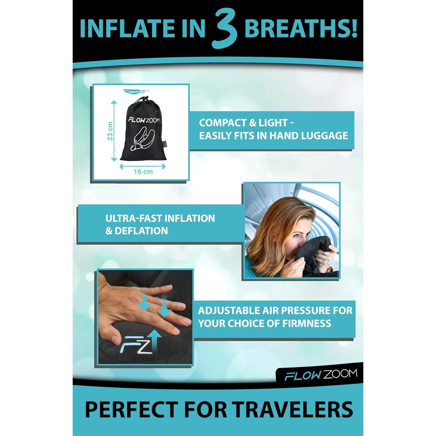 Almohada Inflable para el Cuello FLOWZOOM AIR L - Negro