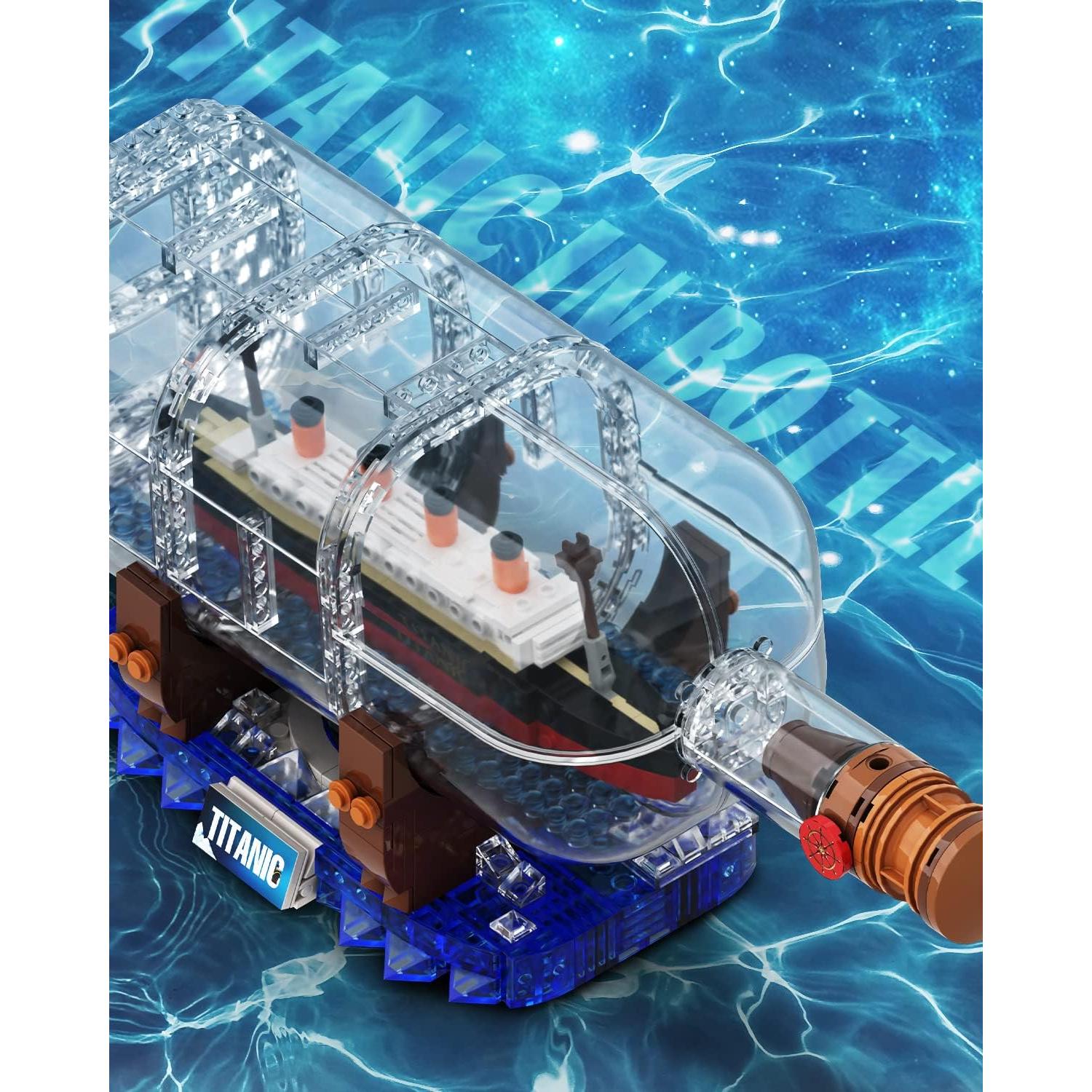 dOvOb Titanic Ship in a Bottle Building Blocks Set, Creative Collectible Display Model Set, Great Idea Gift Toy for Adults and Kids(878 PCS)