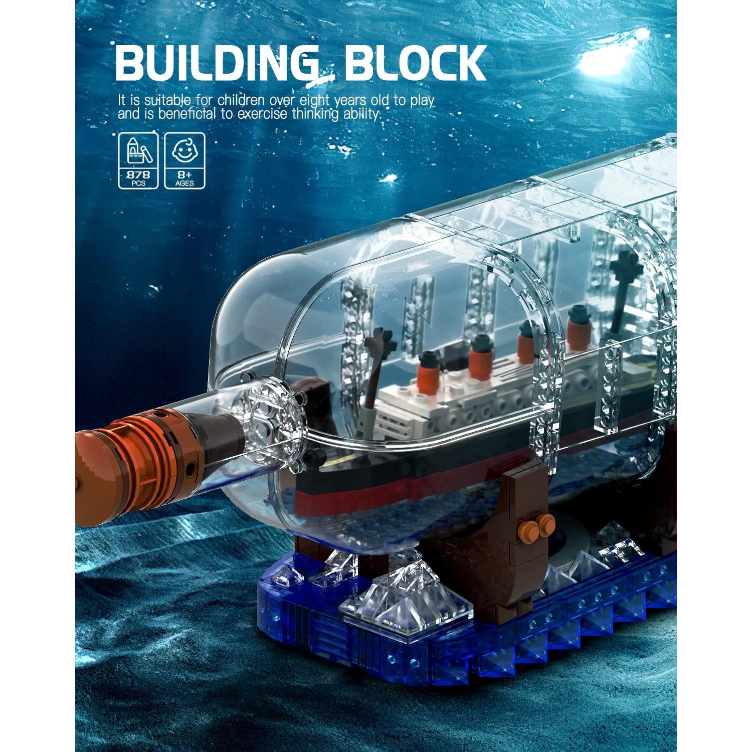 dOvOb Titanic Ship in a Bottle Building Blocks Set, Creative Collectible Display Model Set, Great Idea Gift Toy for Adults and Kids(878 PCS)