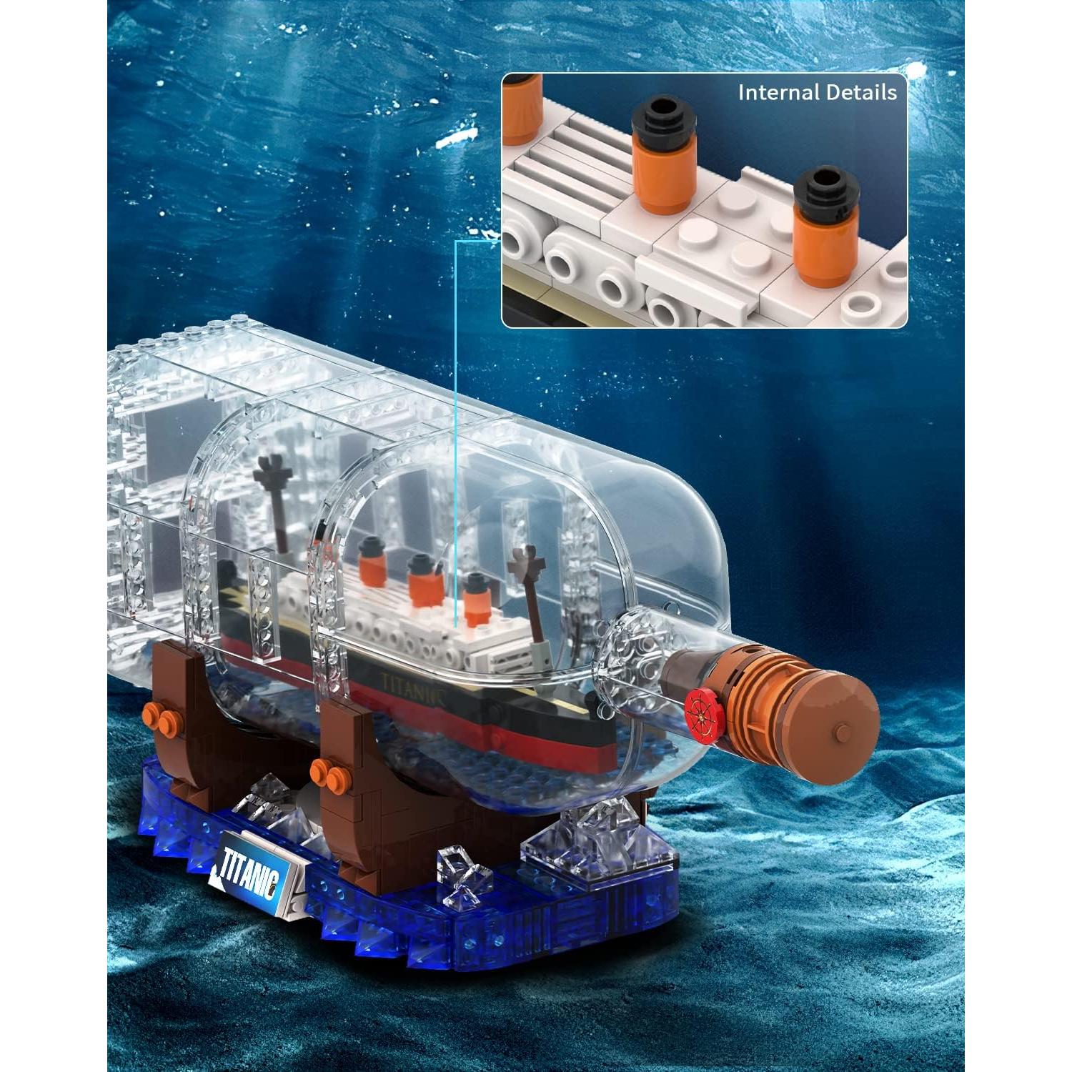 dOvOb Titanic Ship in a Bottle Building Blocks Set, Creative Collectible Display Model Set, Great Idea Gift Toy for Adults and Kids(878 PCS)