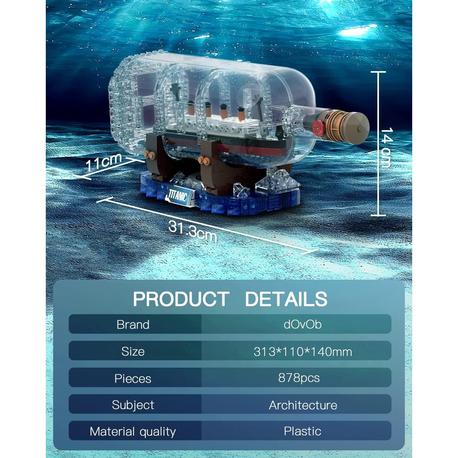 dOvOb Titanic Ship in a Bottle Building Blocks Set, Creative Collectible Display Model Set, Great Idea Gift Toy for Adults and Kids(878 PCS)