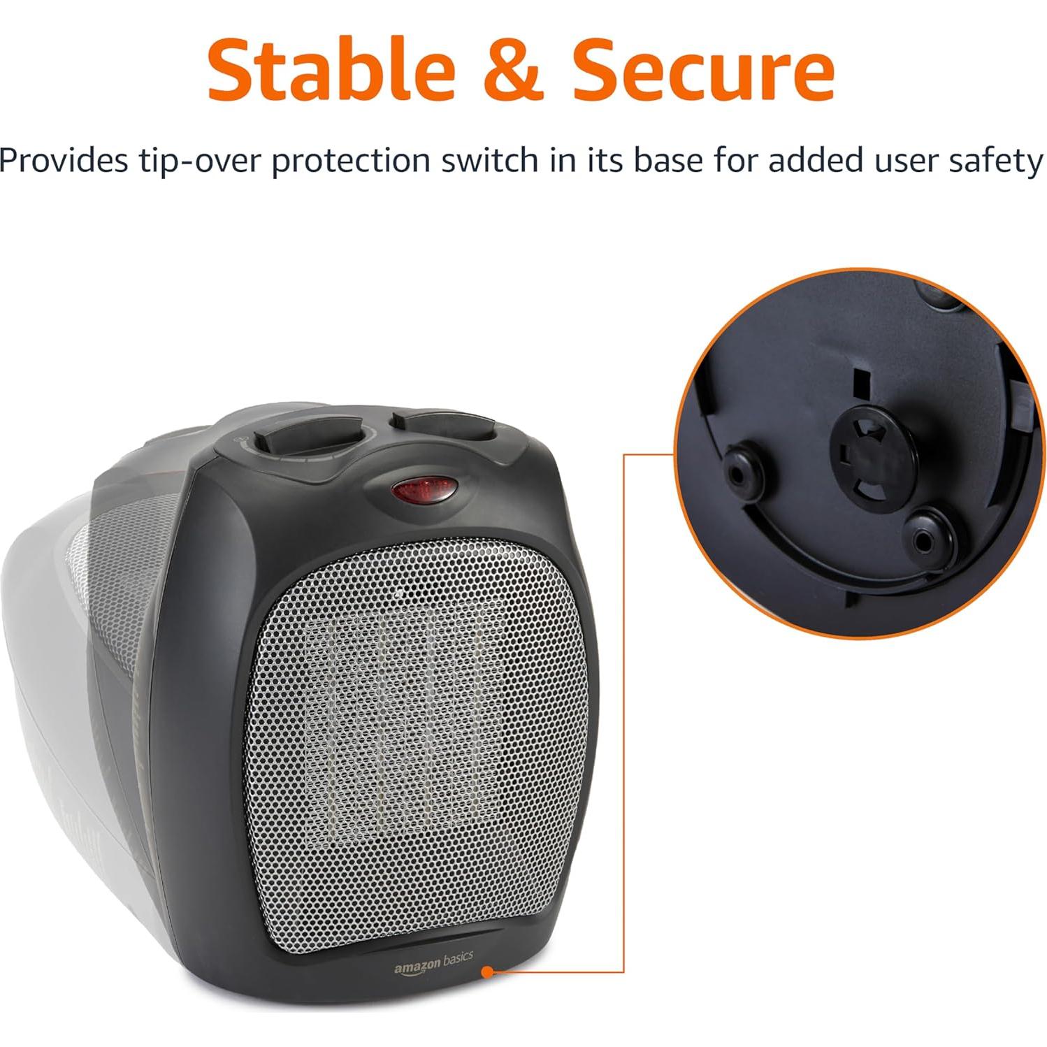 Calentador de Cerámica Amazon Basics 1500W Negro Portátil