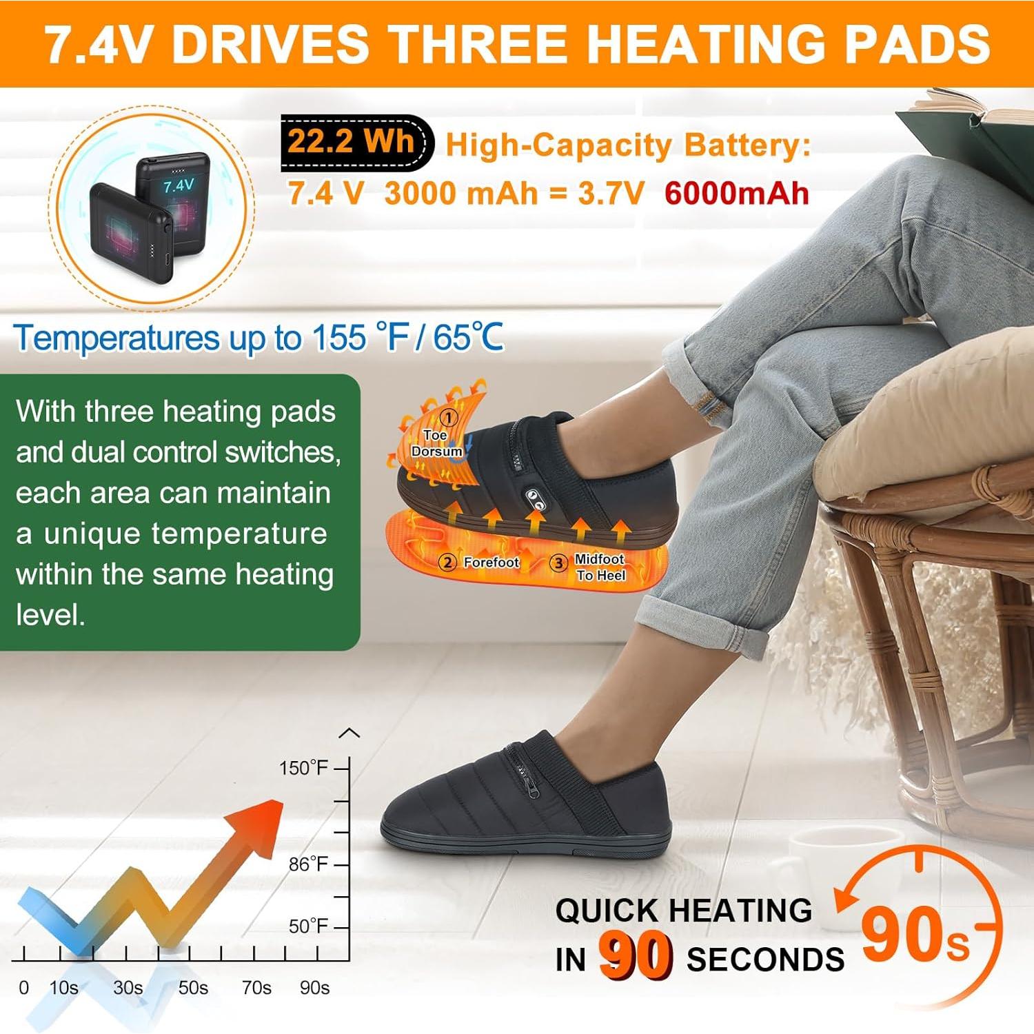 Pantuflas Calentadas BIAL 7.4V Unisex Recargables Negro/Azul