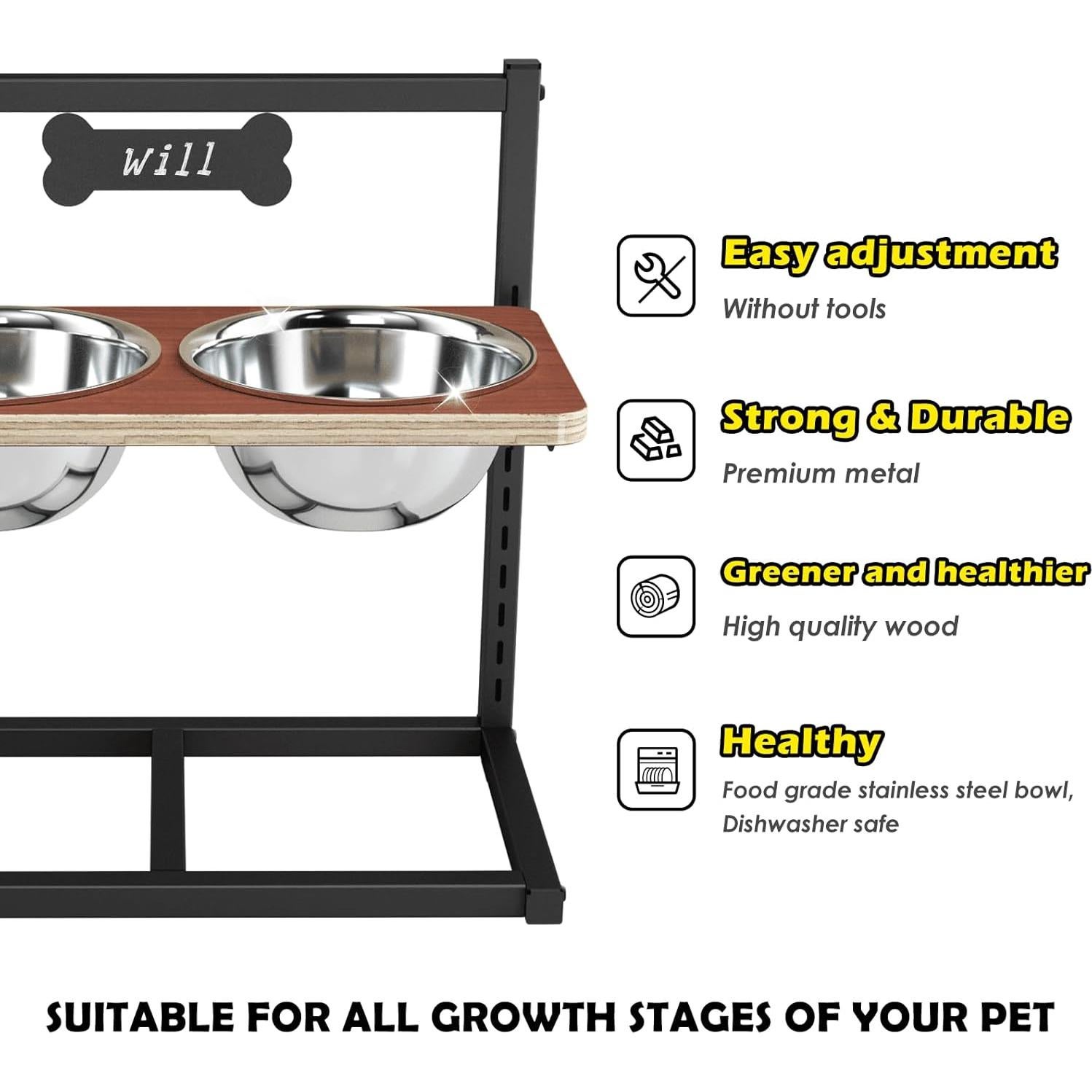 Cuencos Elevados para Perros ADENGL - Ajustable 9 Alturas 1.7L