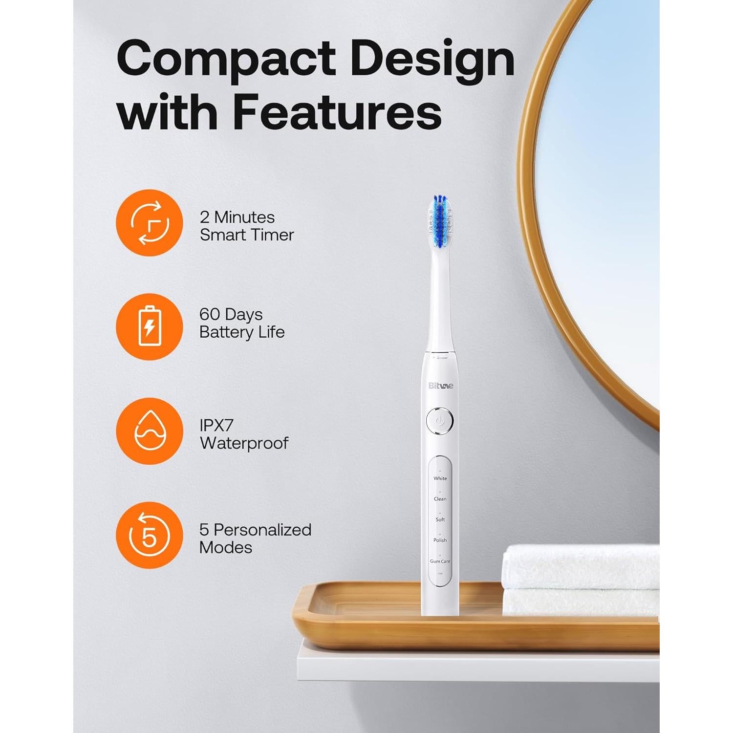 Cepillo de Dientes Eléctrico Bitvae H1D2 Ultrasónico 5 Modos