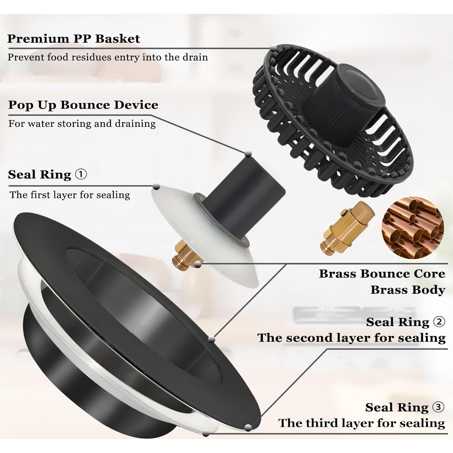 Tapón de Fregadero de Cocina BAOLSLS 3 en 1 Negro 10.8 cm