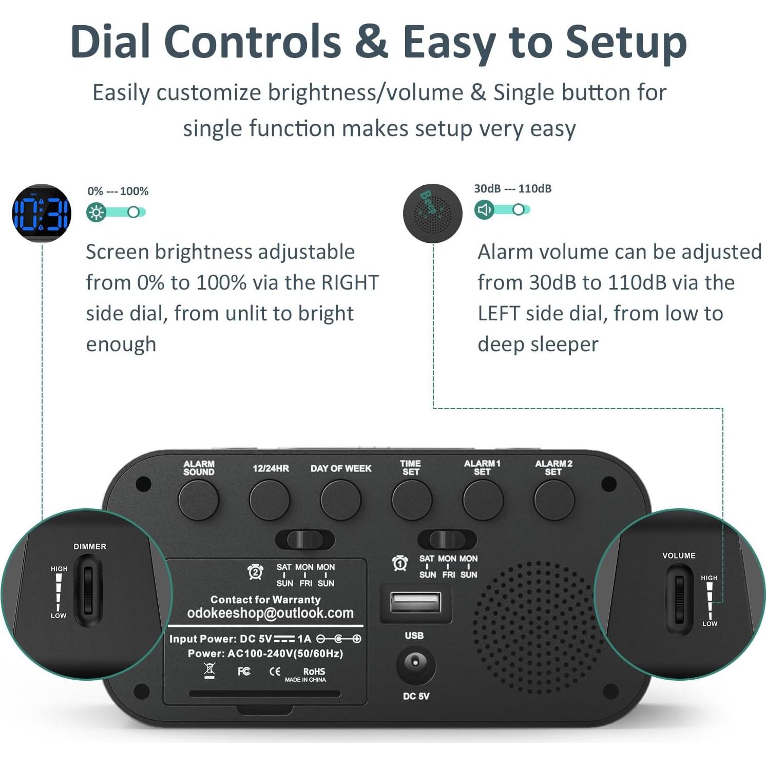 Reloj Despertador Digital Odokee UE-218 Azul con Cargador USB