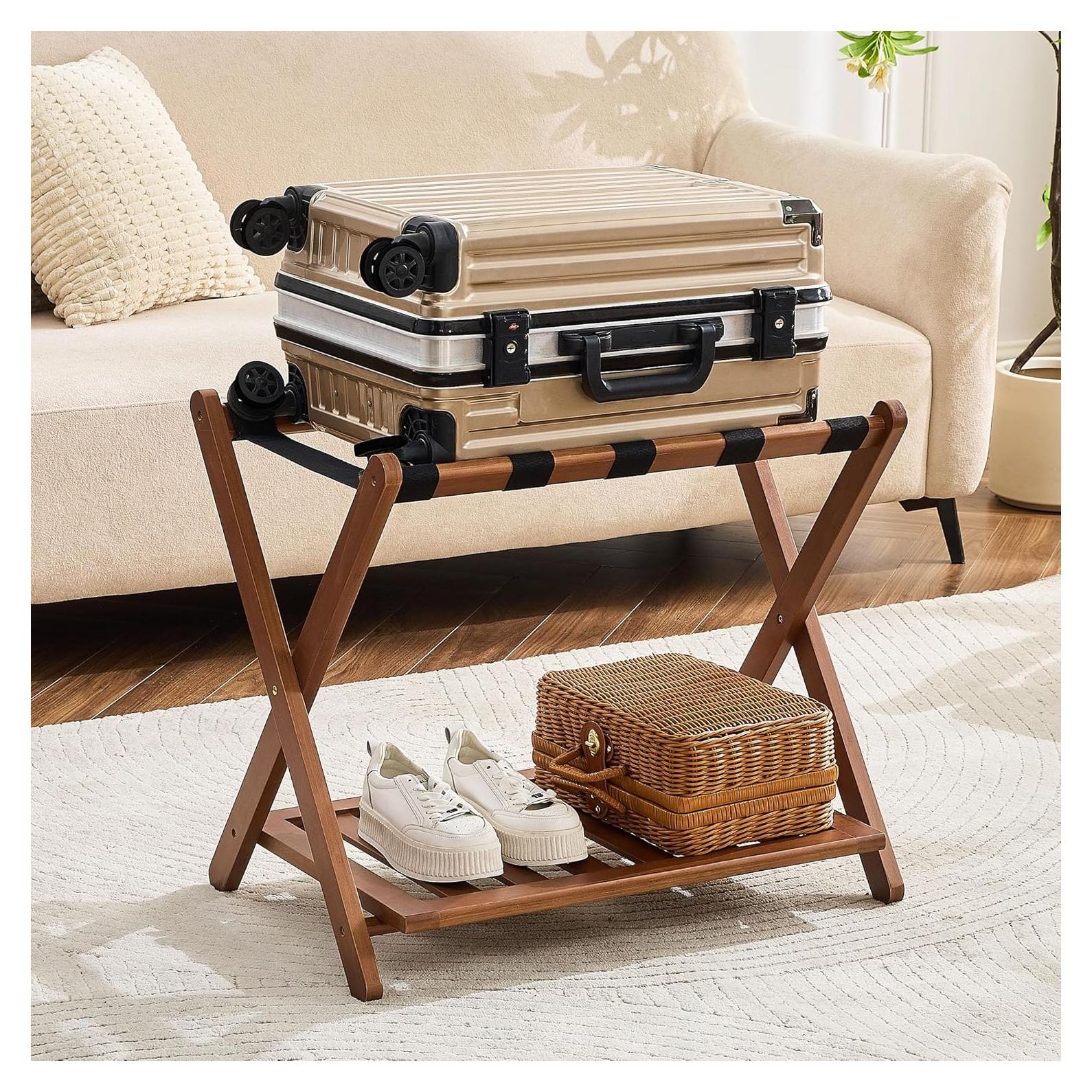 Soporte de Equipaje Plegable OAKVIVO de Bambú Nogal 1 Pcs