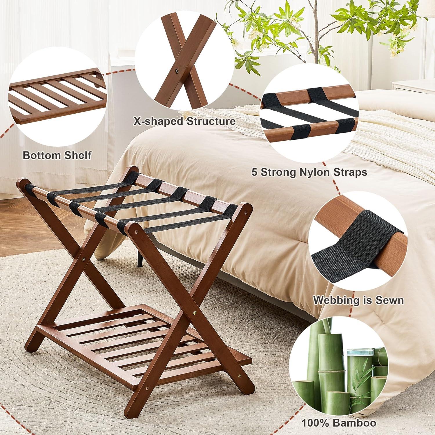 Soporte de Equipaje Plegable OAKVIVO de Bambú Nogal 1 Pcs