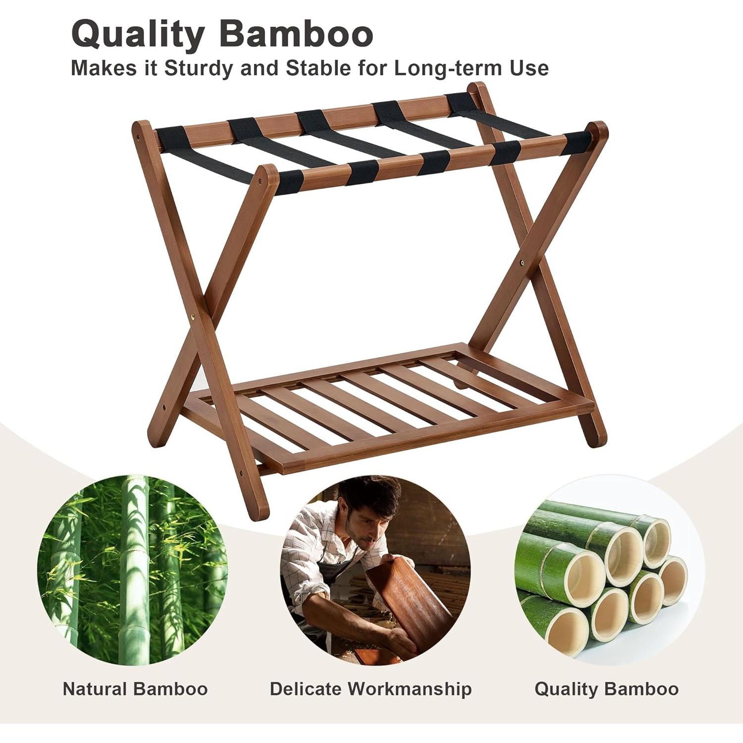 Soporte de Equipaje Plegable OAKVIVO de Bambú Nogal 1 Pcs