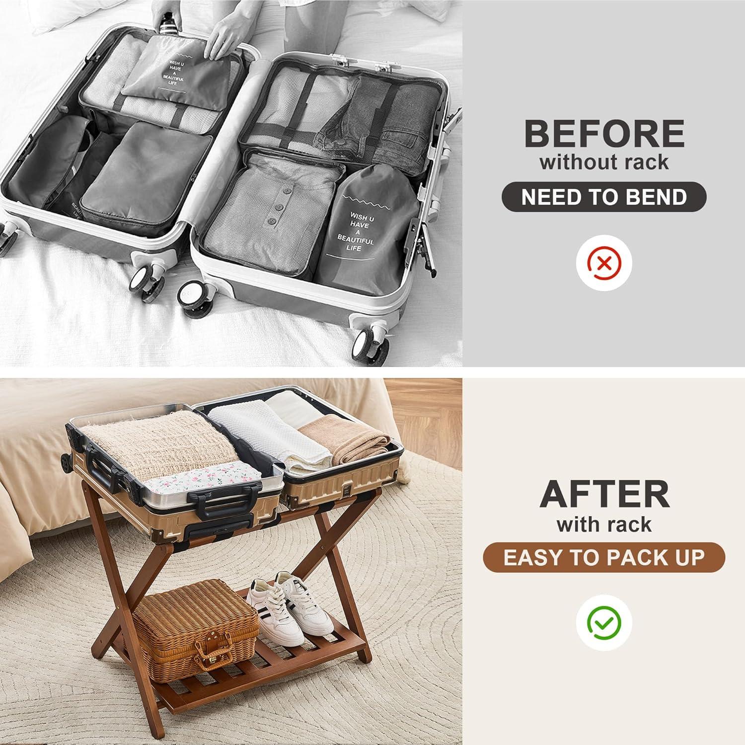 Soporte de Equipaje Plegable OAKVIVO de Bambú Nogal 1 Pcs