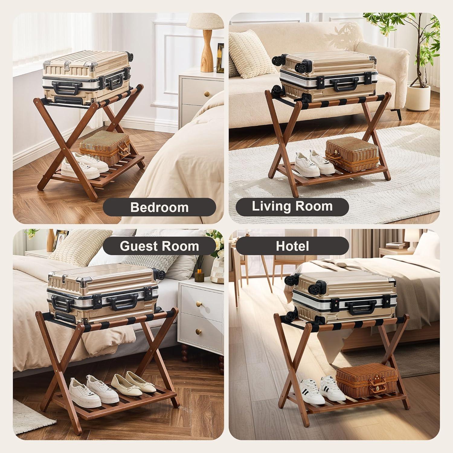 Soporte de Equipaje Plegable OAKVIVO de Bambú Nogal 1 Pcs