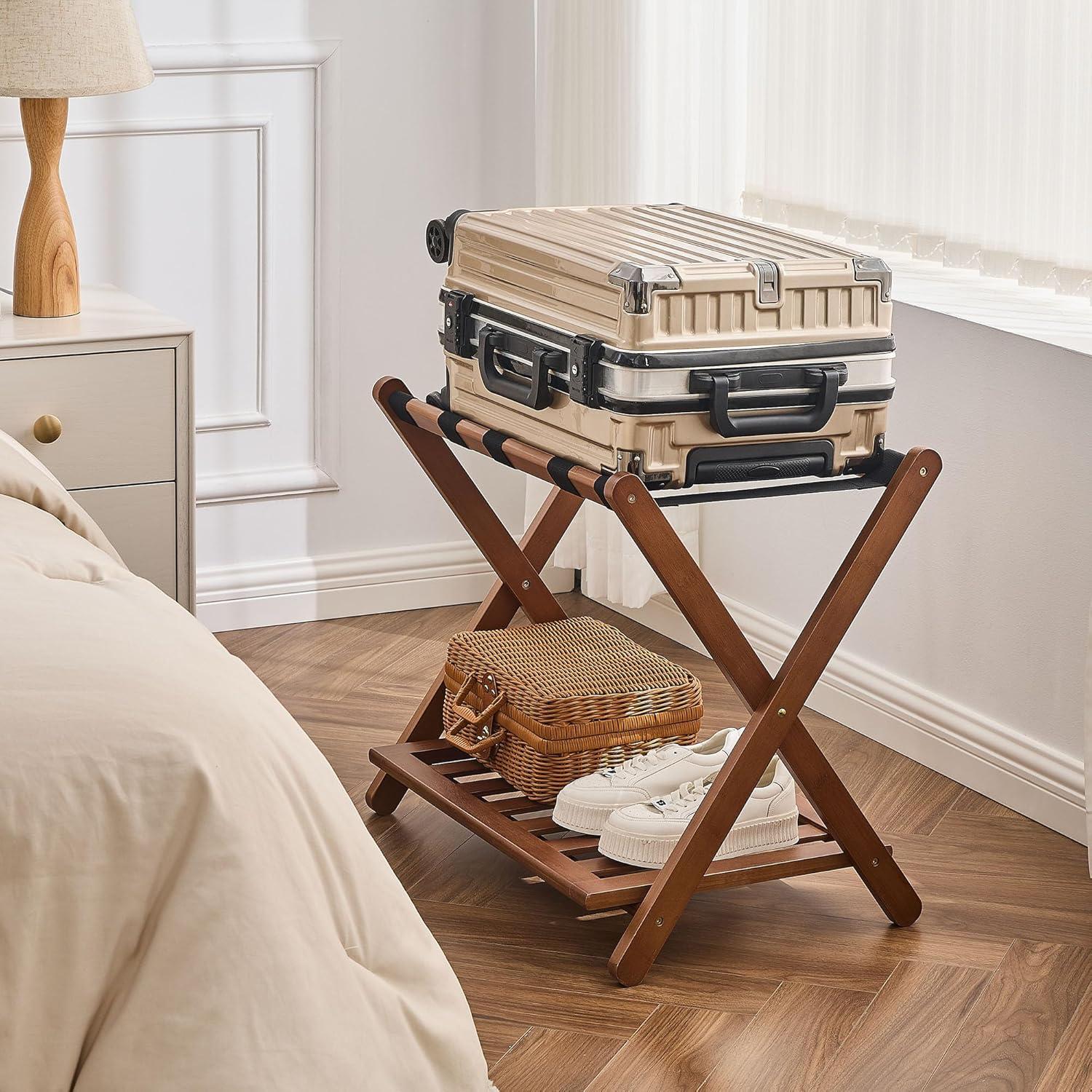 Soporte de Equipaje Plegable OAKVIVO de Bambú Nogal 1 Pcs