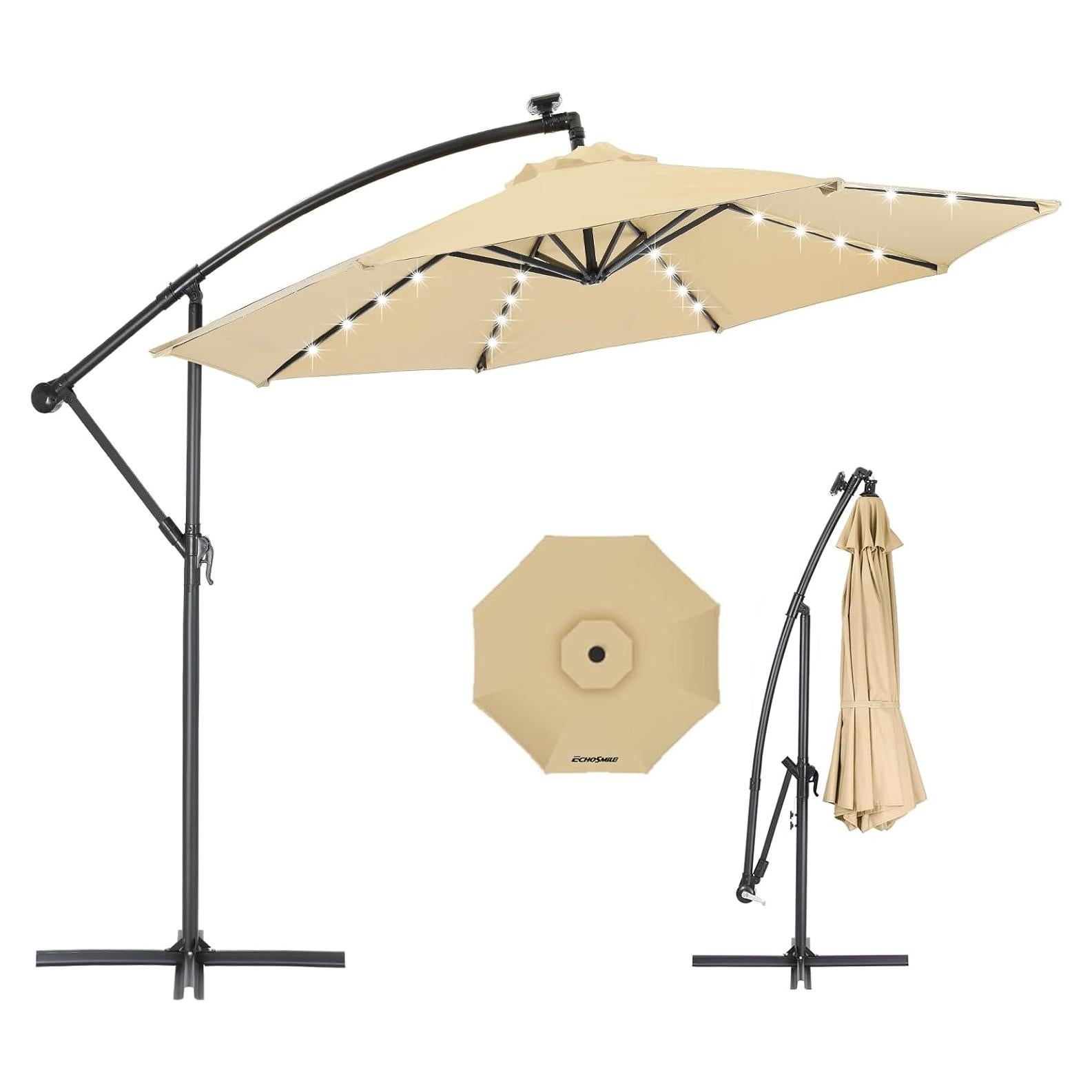 Sombrilla de Patio EchoSmile 3,05m Solar con 32 Luces LED
