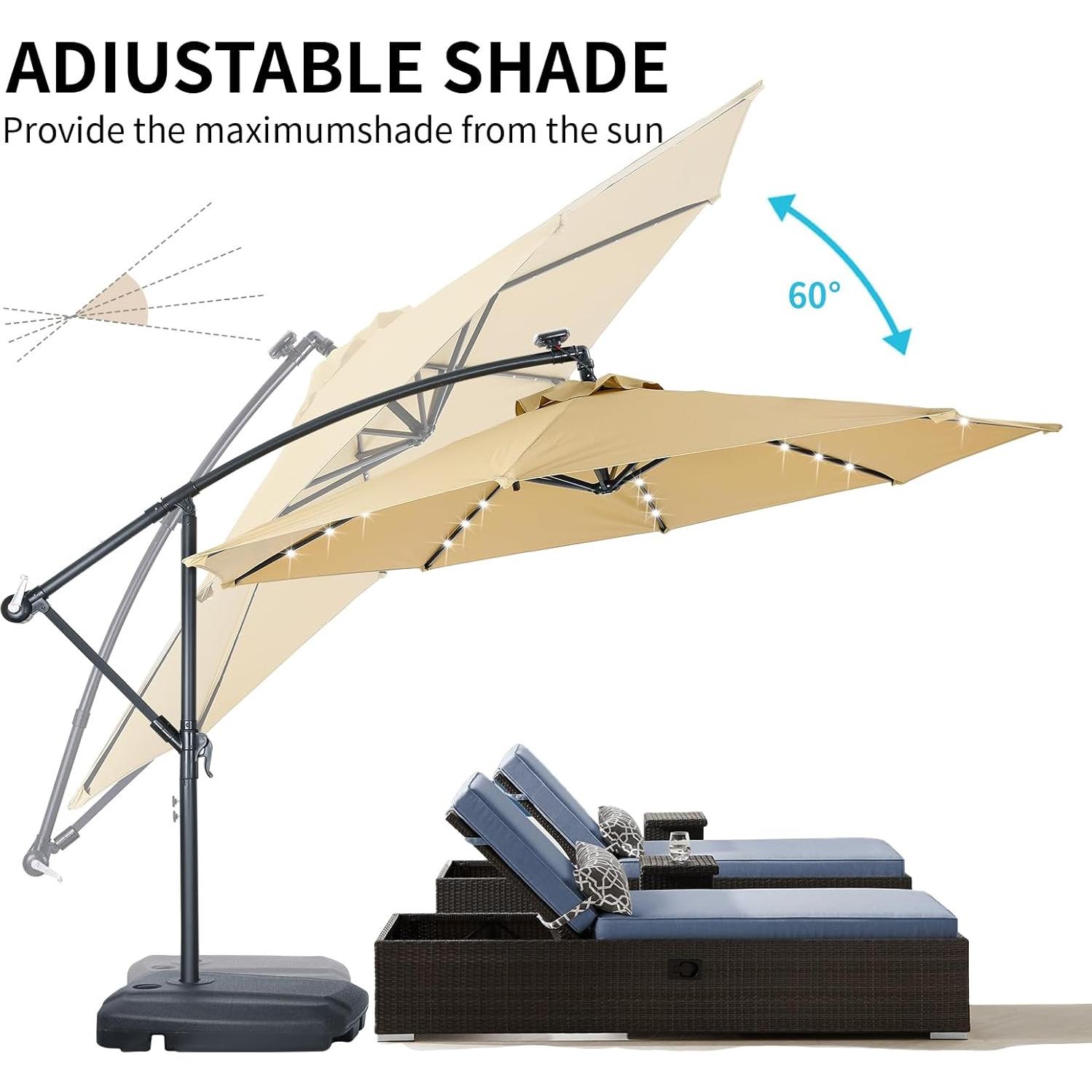 Sombrilla de Patio EchoSmile 3,05m Solar con 32 Luces LED